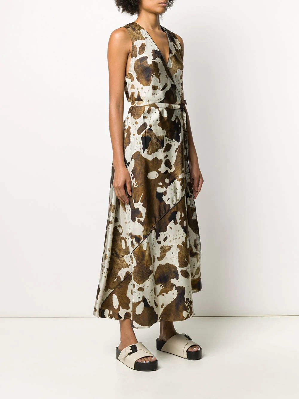 cow hide-print sleeveless wrap dress - 3