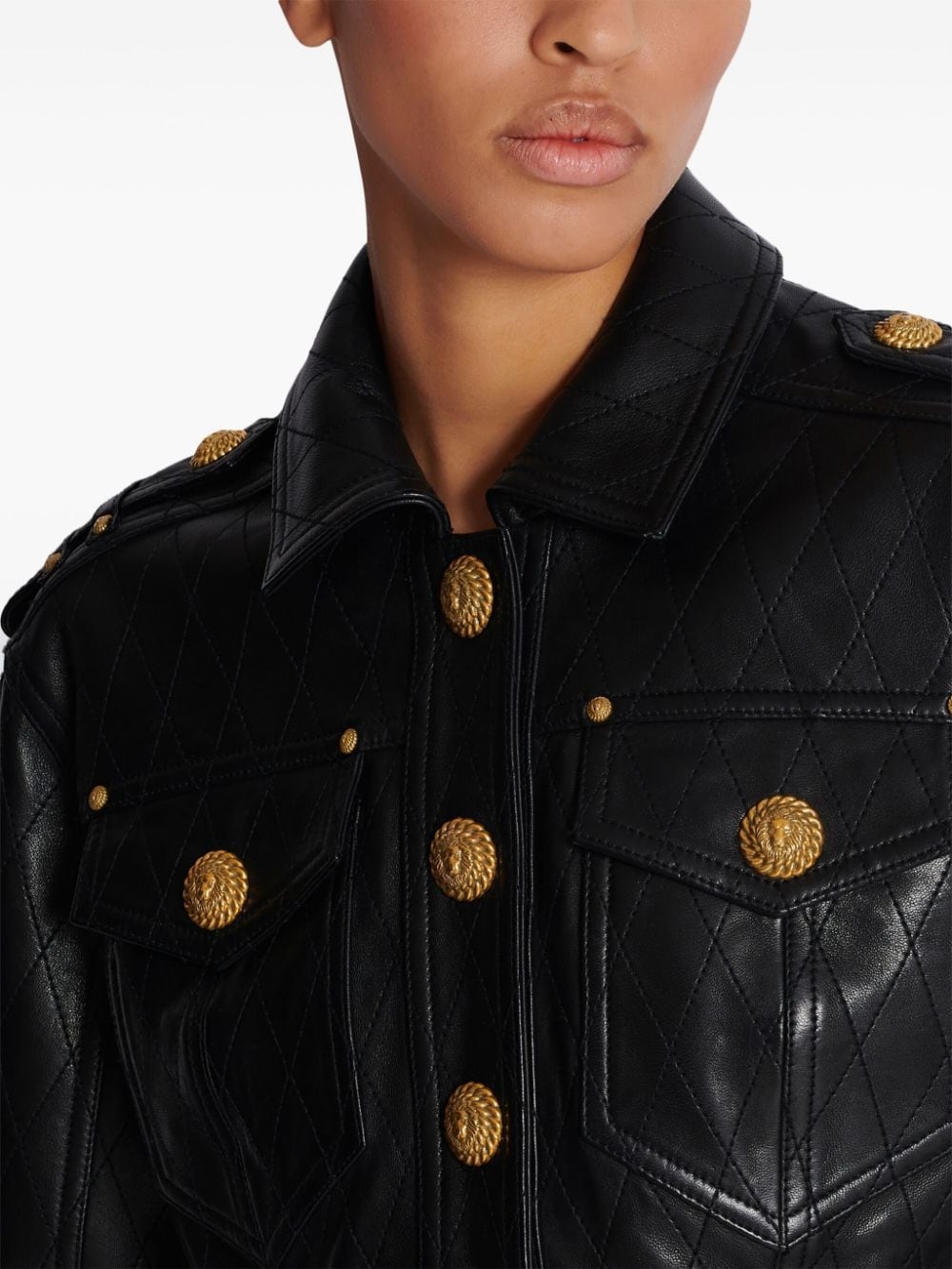 quilted leather cropped jacket - 7