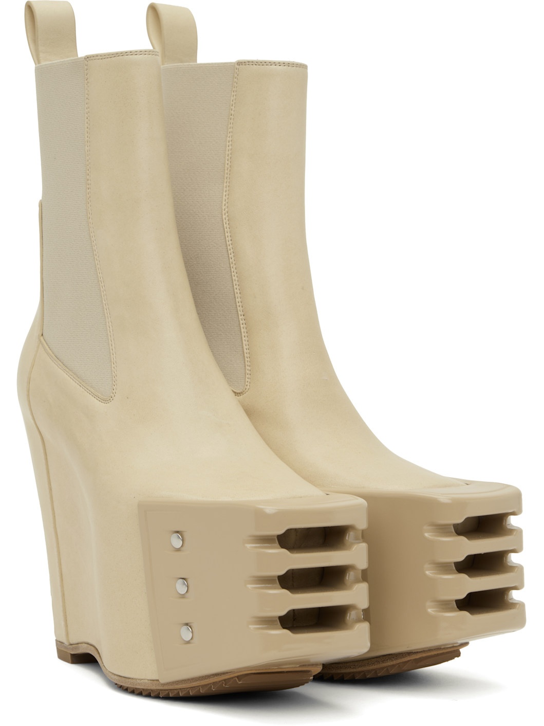 Beige Hollywood Grilled Wedge Beatle Chelsea Boots - 4