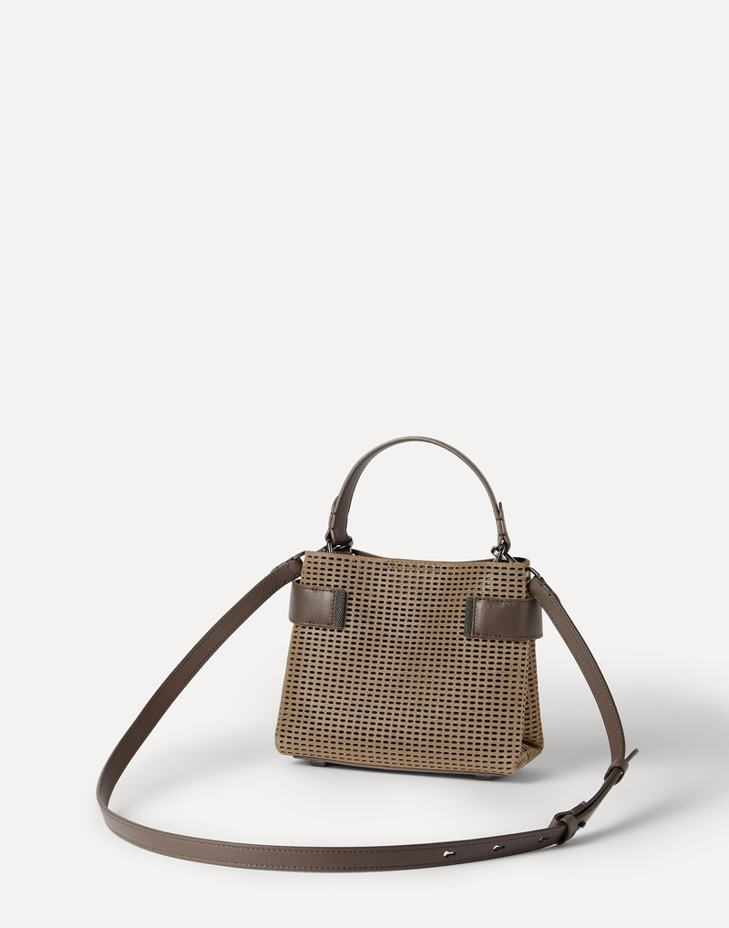 Brunello Cucinelli Essence small top-handle bag in sparkling leather net with monili outlook