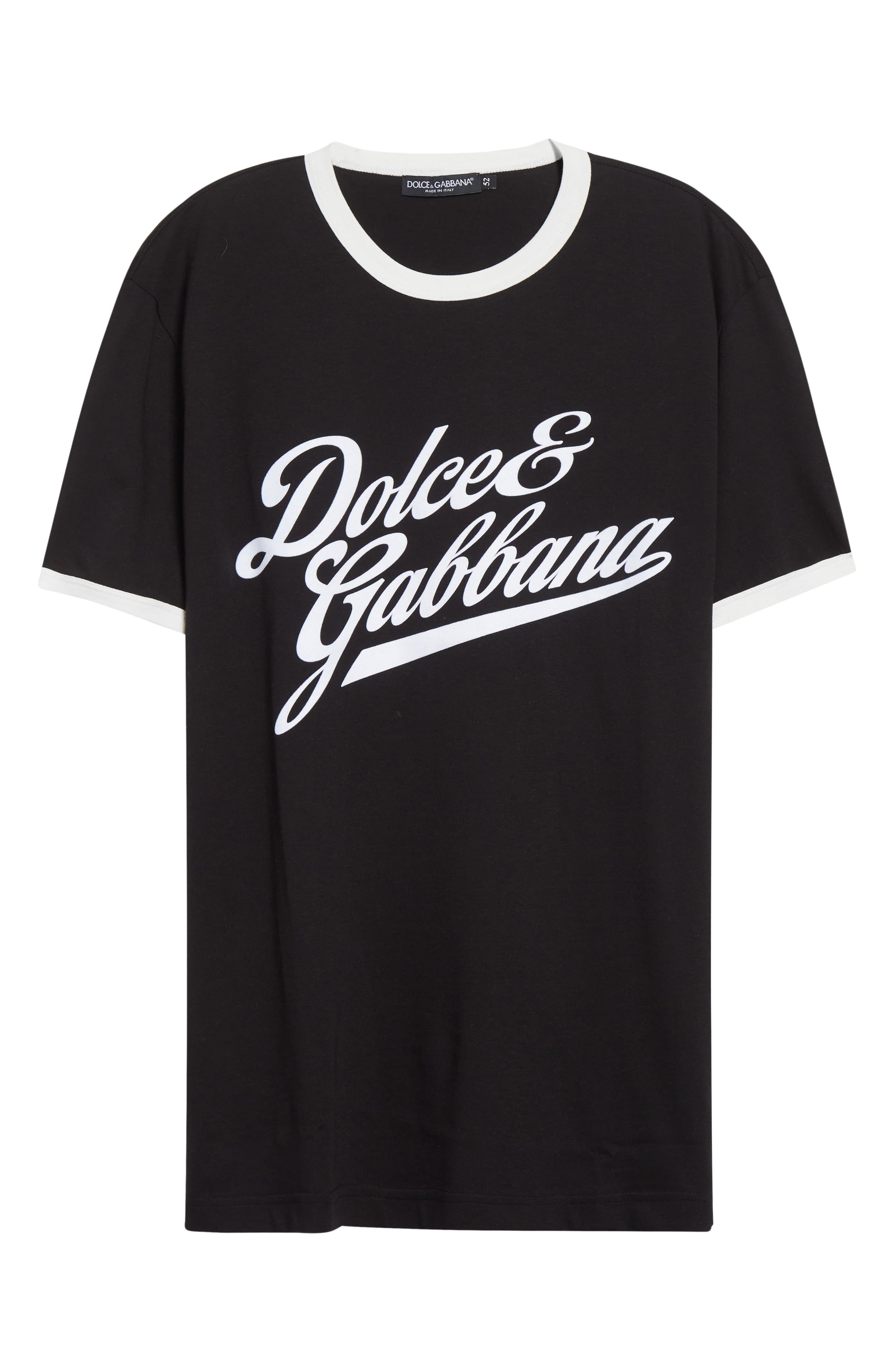 Dolce&Gabbana Flocked Logo Appliqué Ringer T-Shirt in N0000 Nero at Nordstrom - 6