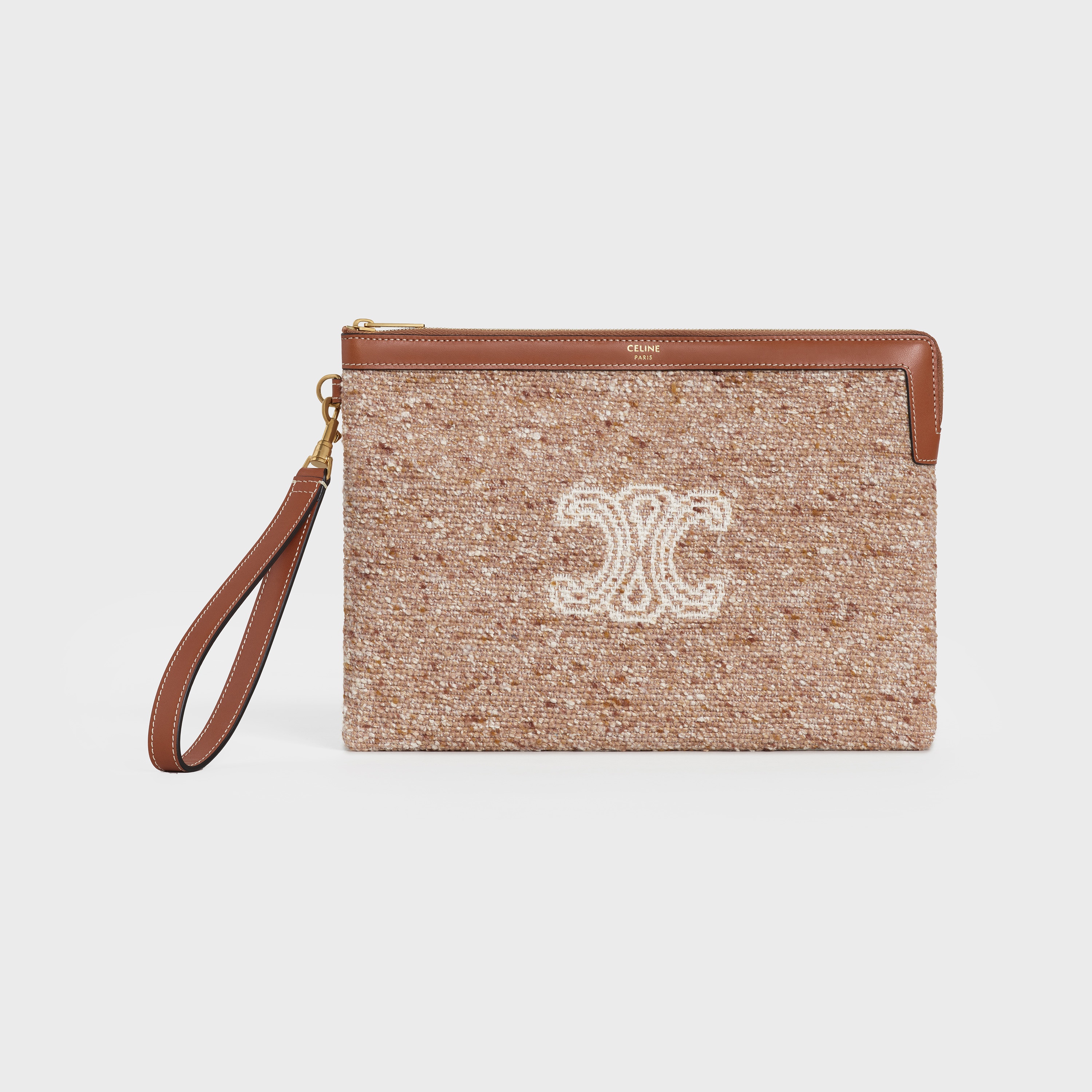 POUCH WITH STRAP IN JACQUARD RUSTIC AND NATURAL CALFSKIN - 1