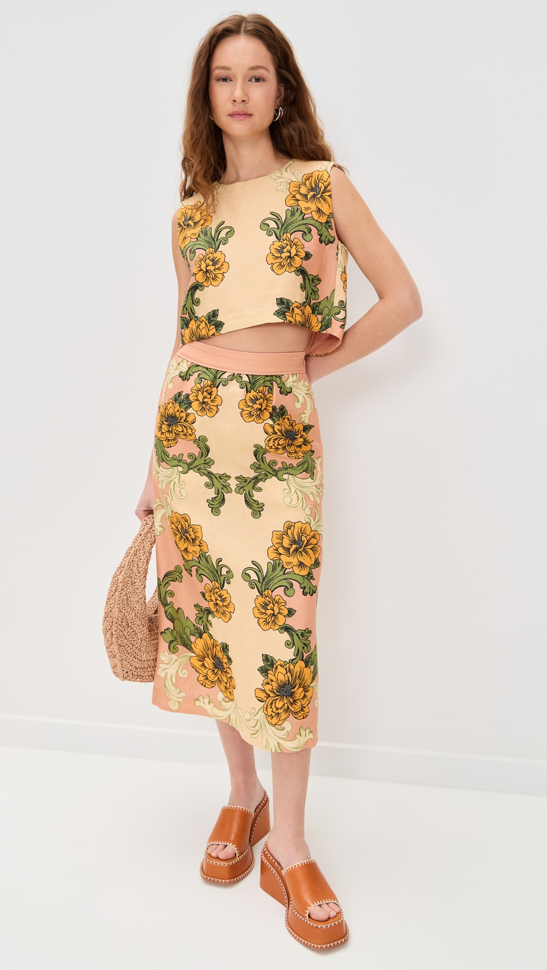 Delicate Flower Arabesques Pink Midi Skirt - 4
