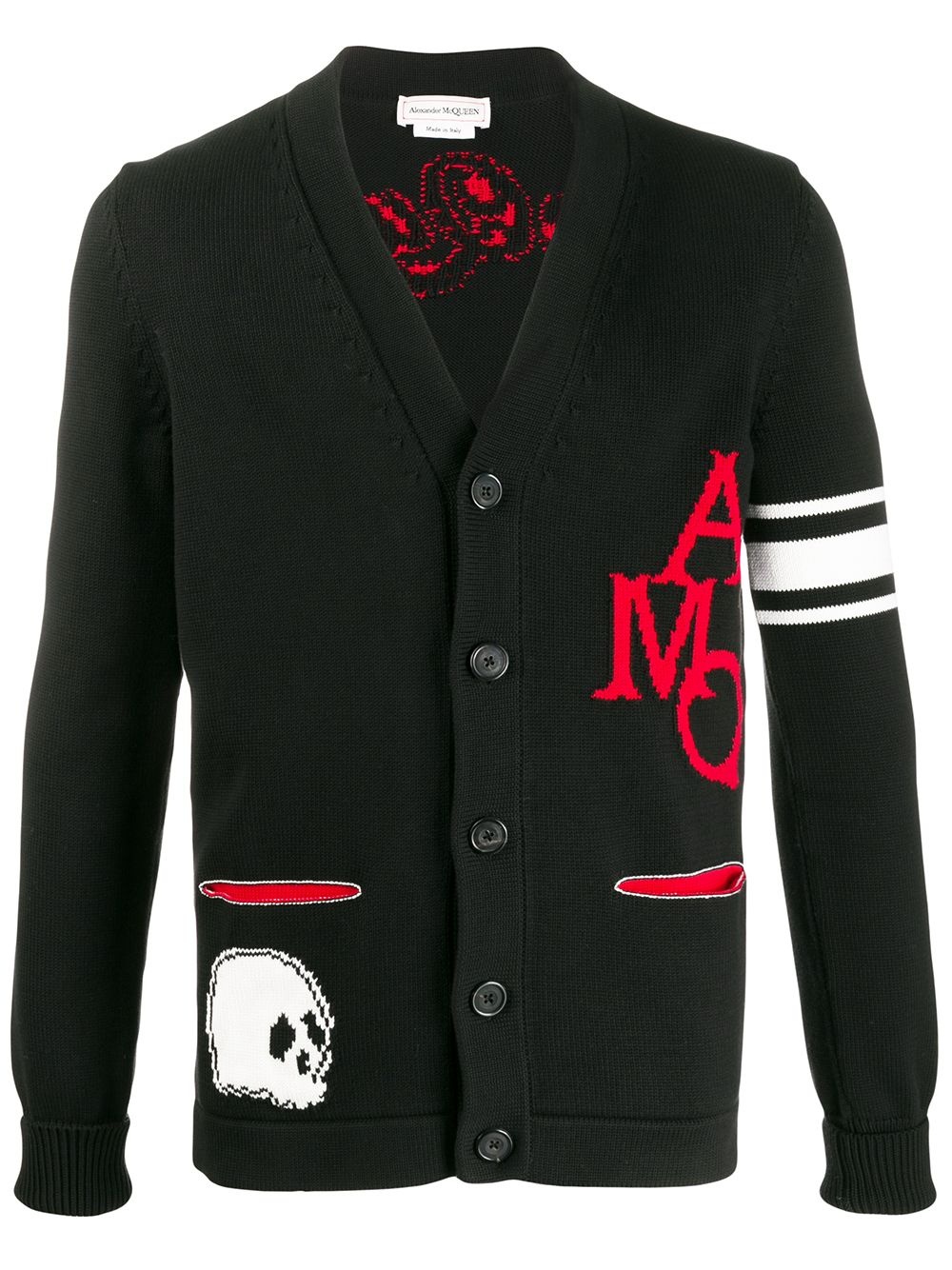 skull and monogram V-neck cardigan - 1