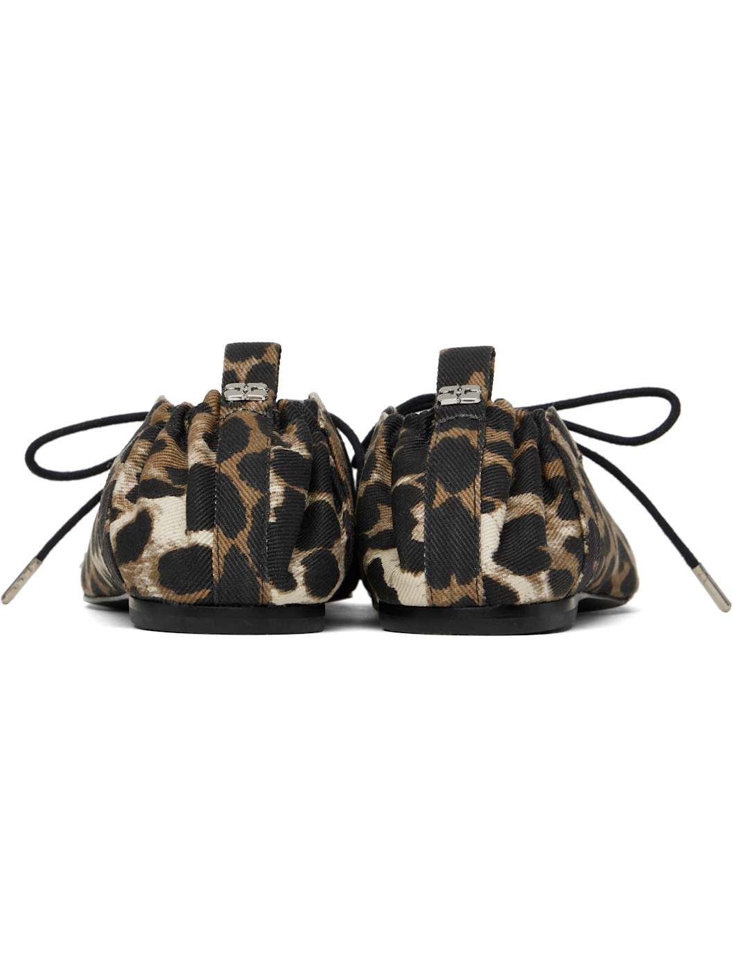Brown Printed Denim Lace-Up Ballerina Flats - 2