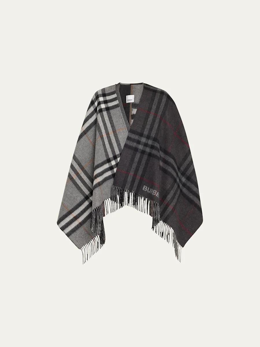 Giant Check Logo Cashmere-Blend Cape - 1