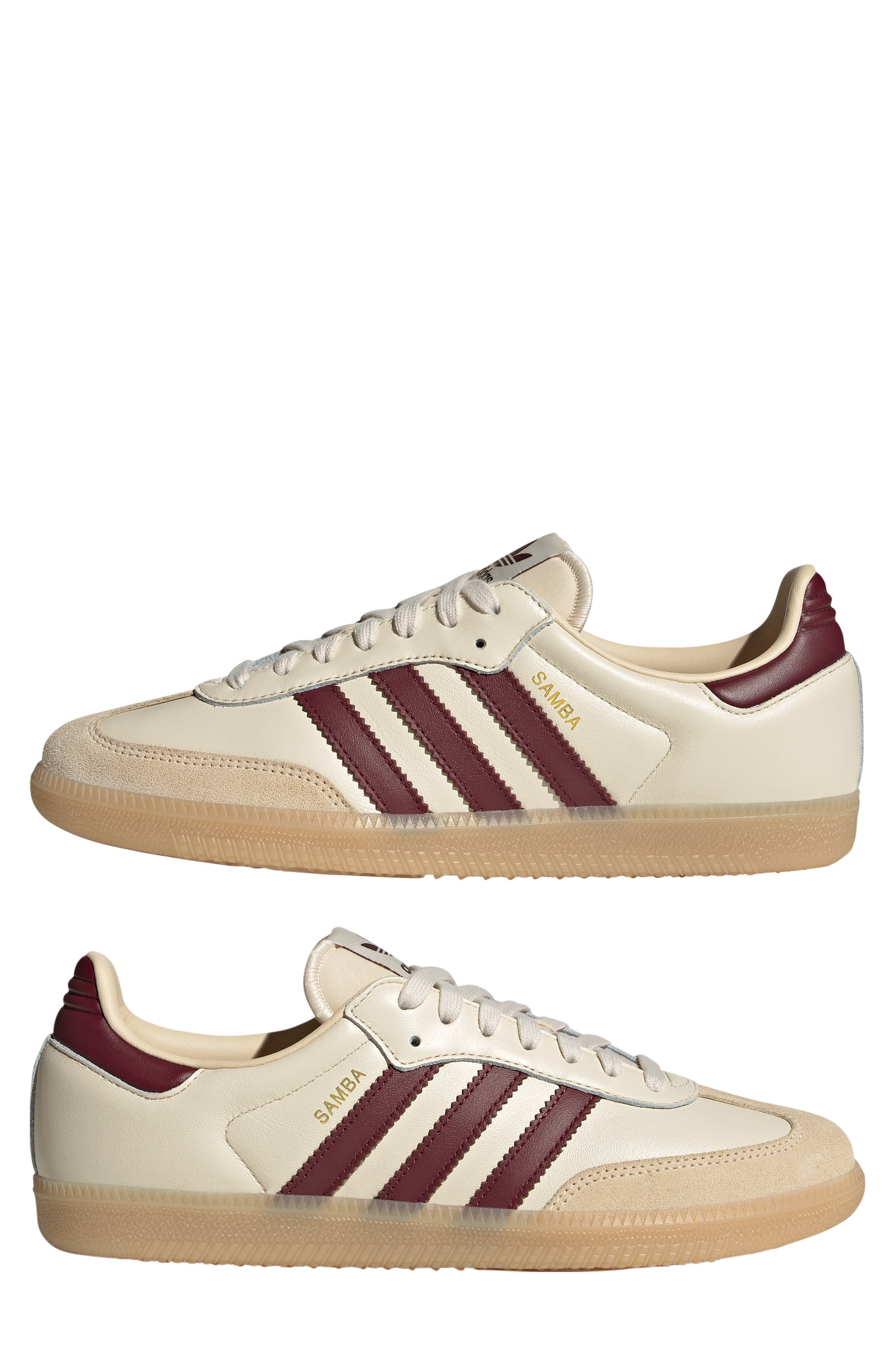 adidas Samba OG Sneaker in Wonder White/Shadow Red/Gum at Nordstrom - 9