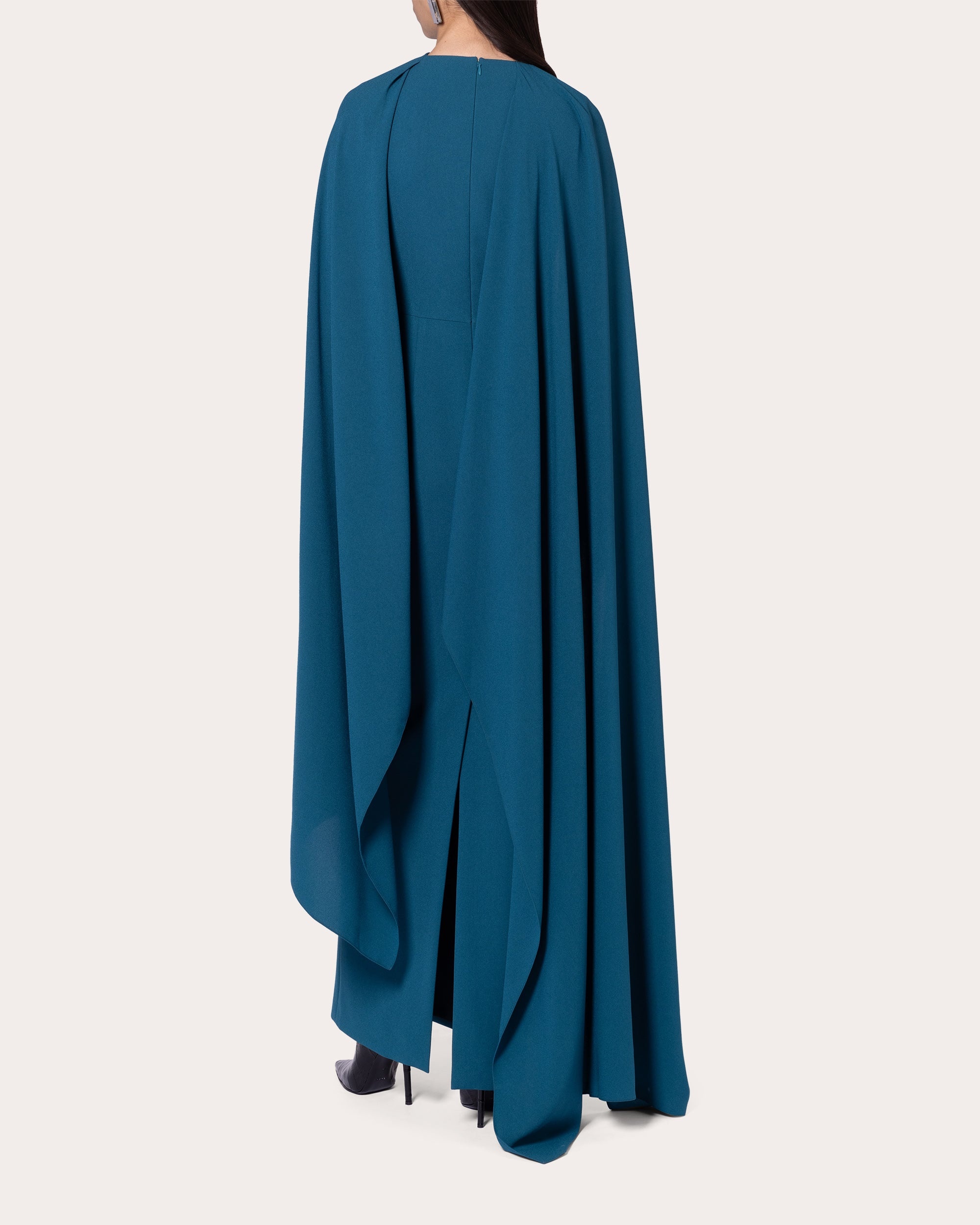 Deena Crepe Asymmetric Cape Maxi Dress - 2