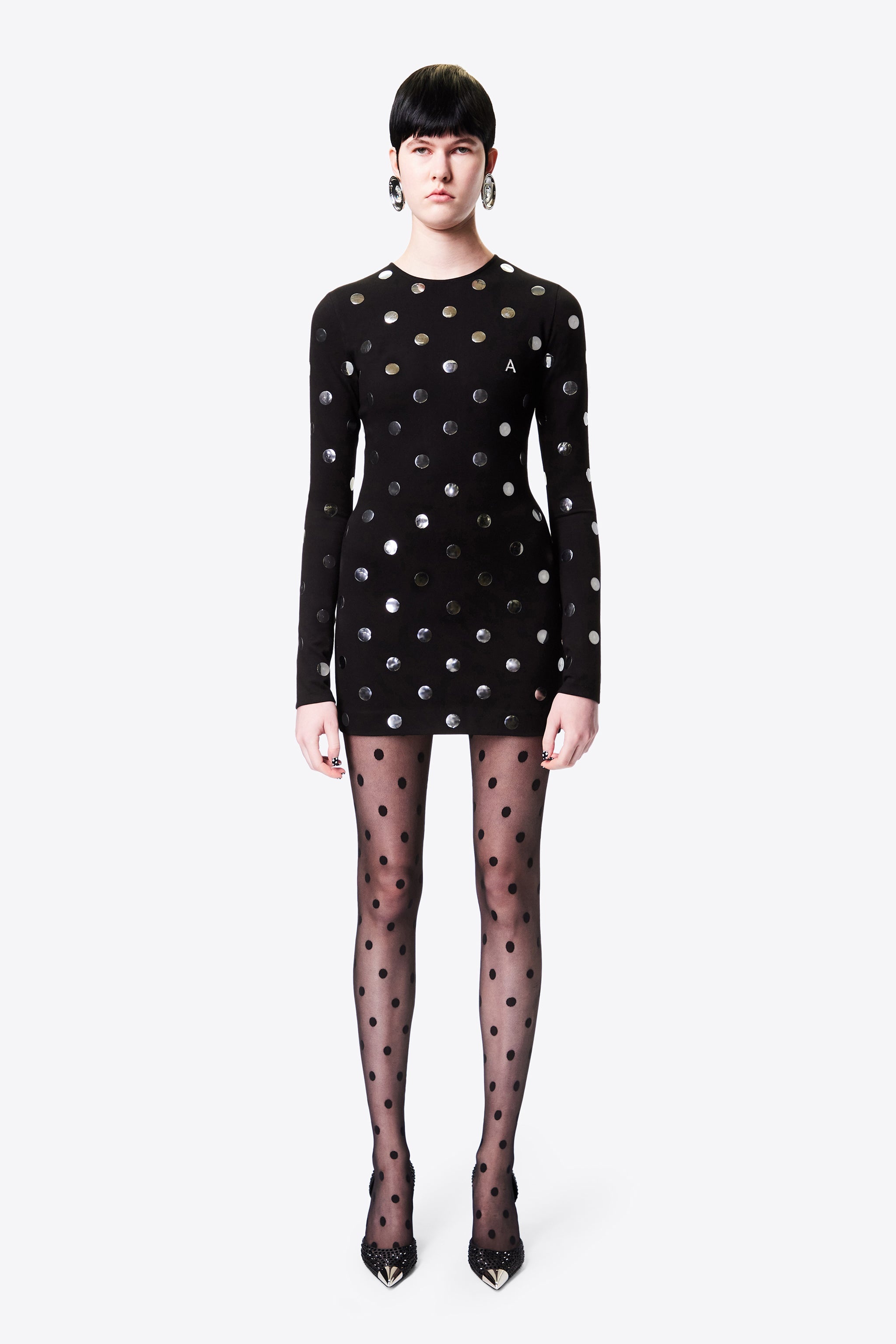POLKA DOT LONG SLEEVE MINI DRESS - 4