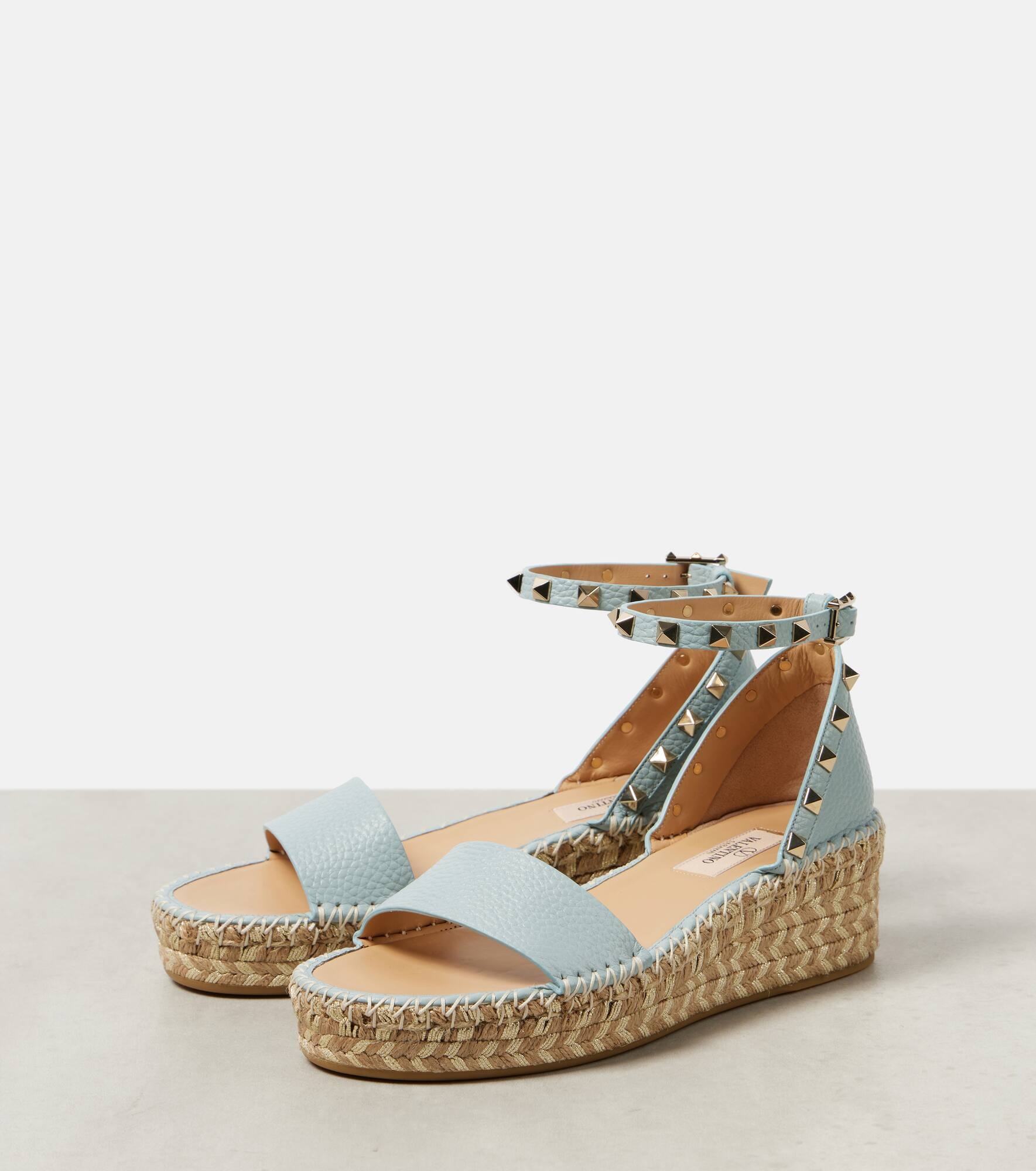 Rockstud grained leather espadrille sandals - 5