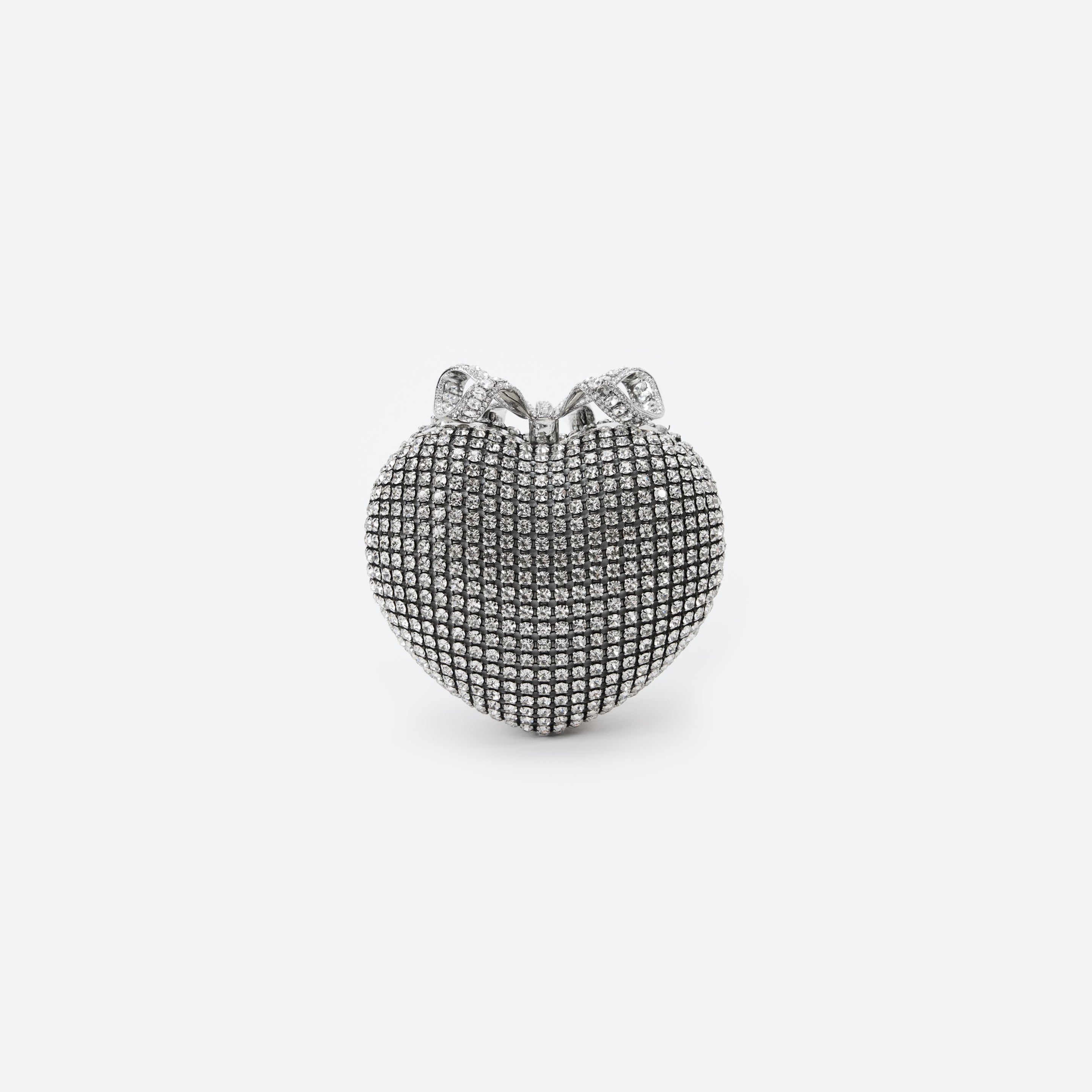 Silver Crystal Heart Clutch - 3