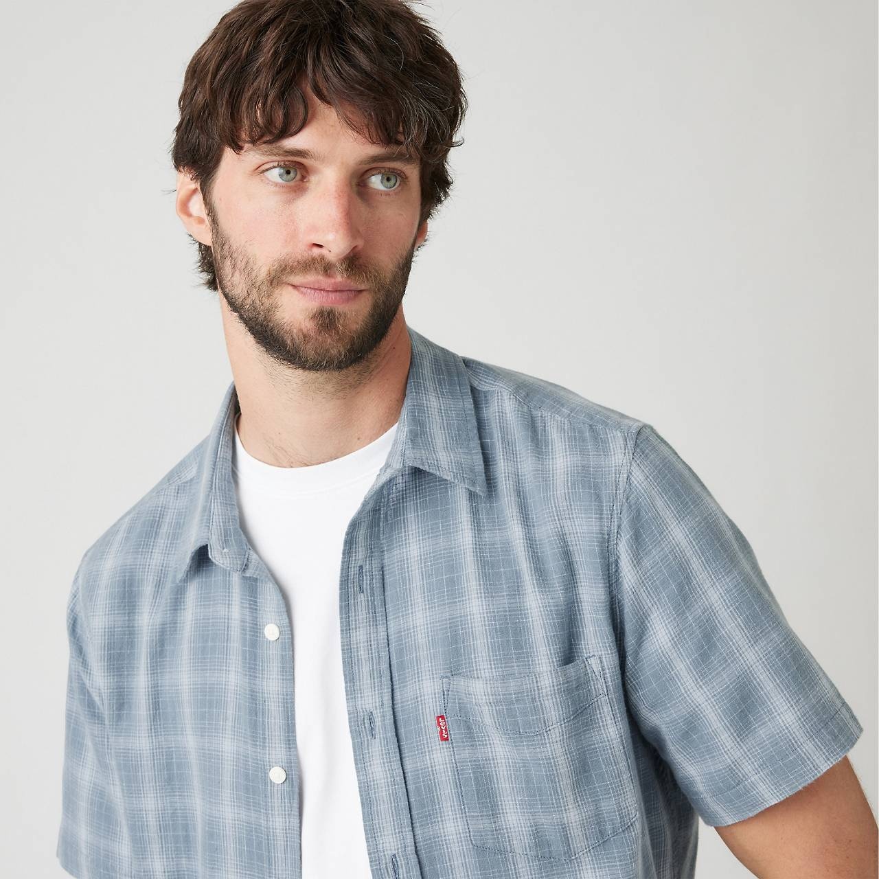 SHORT SLEEVE SUNSET COTTON LINEN ONE POCKET SHIRT - 5