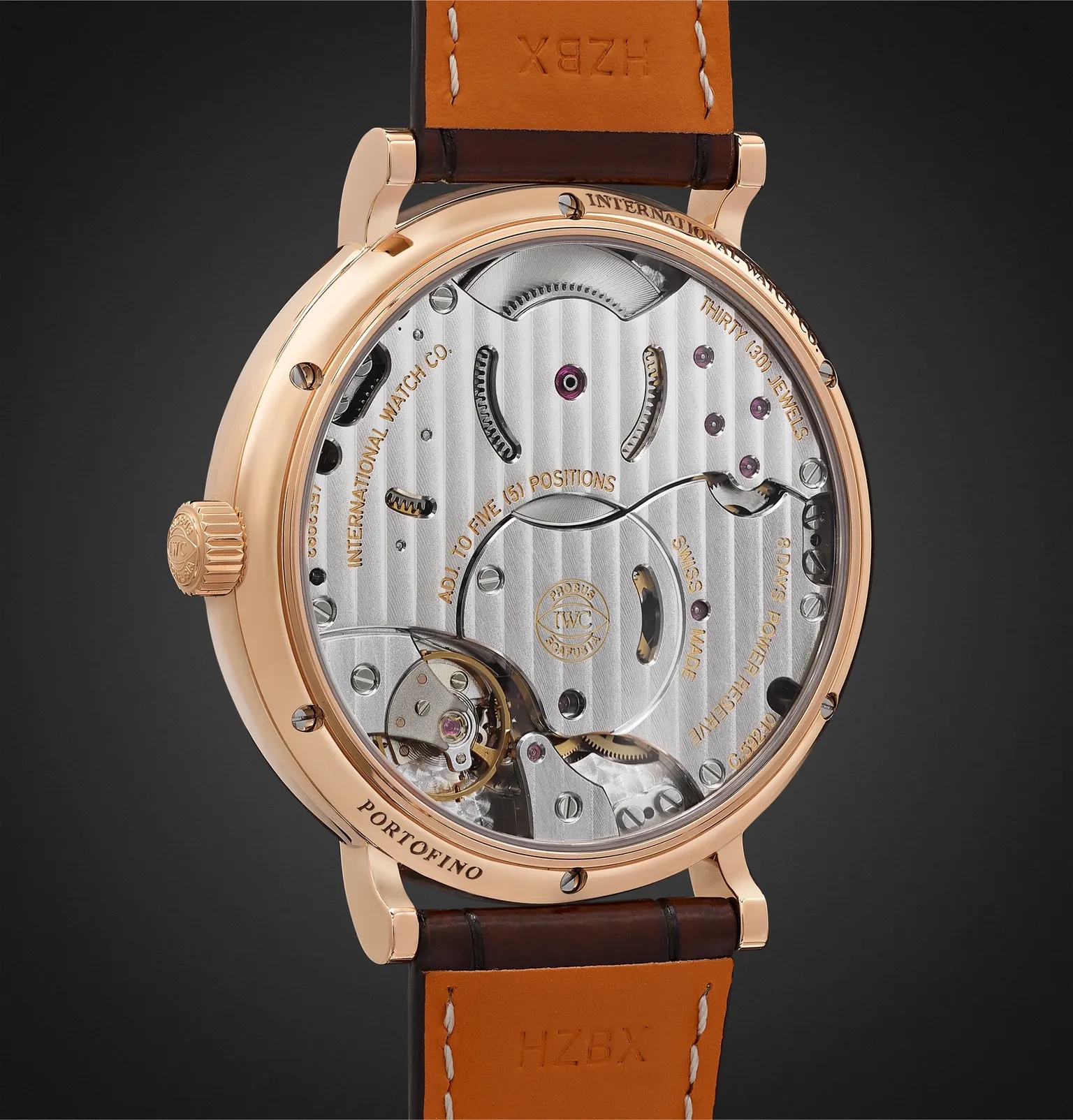 Portofino Hand-Wound Eight Days 45mm 18-Karat Rose Gold and Alligator Watch, Ref. No. IW510107MSNET6 - 5