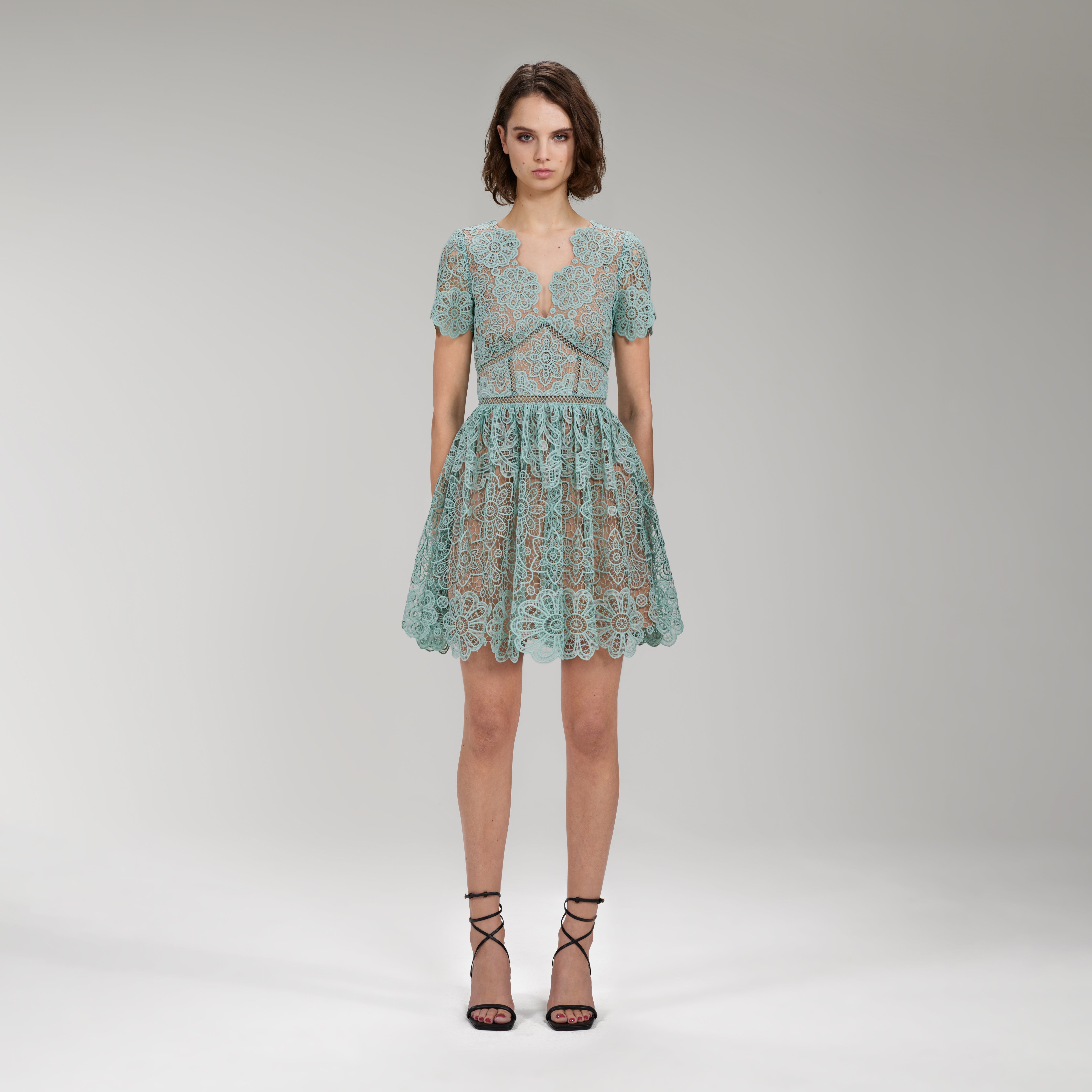 Mint Floral Guipure Lace Mini Dress - 1