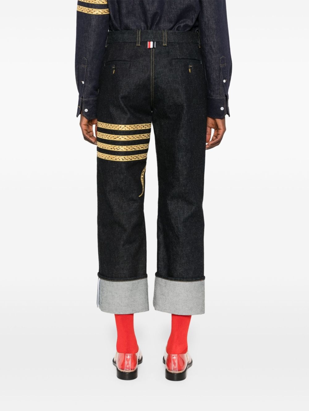snake-embroidered chino jeans - 4