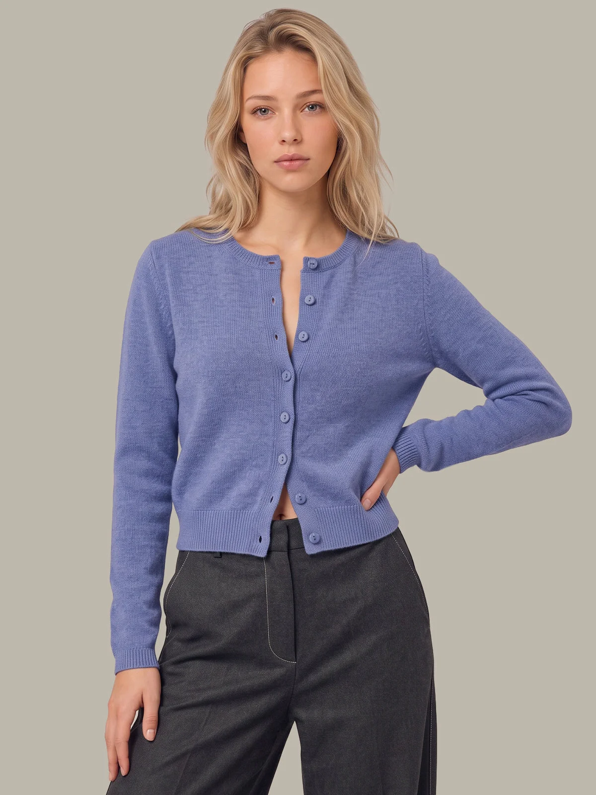 100% Cashmere Crewneck Cardigan - 1