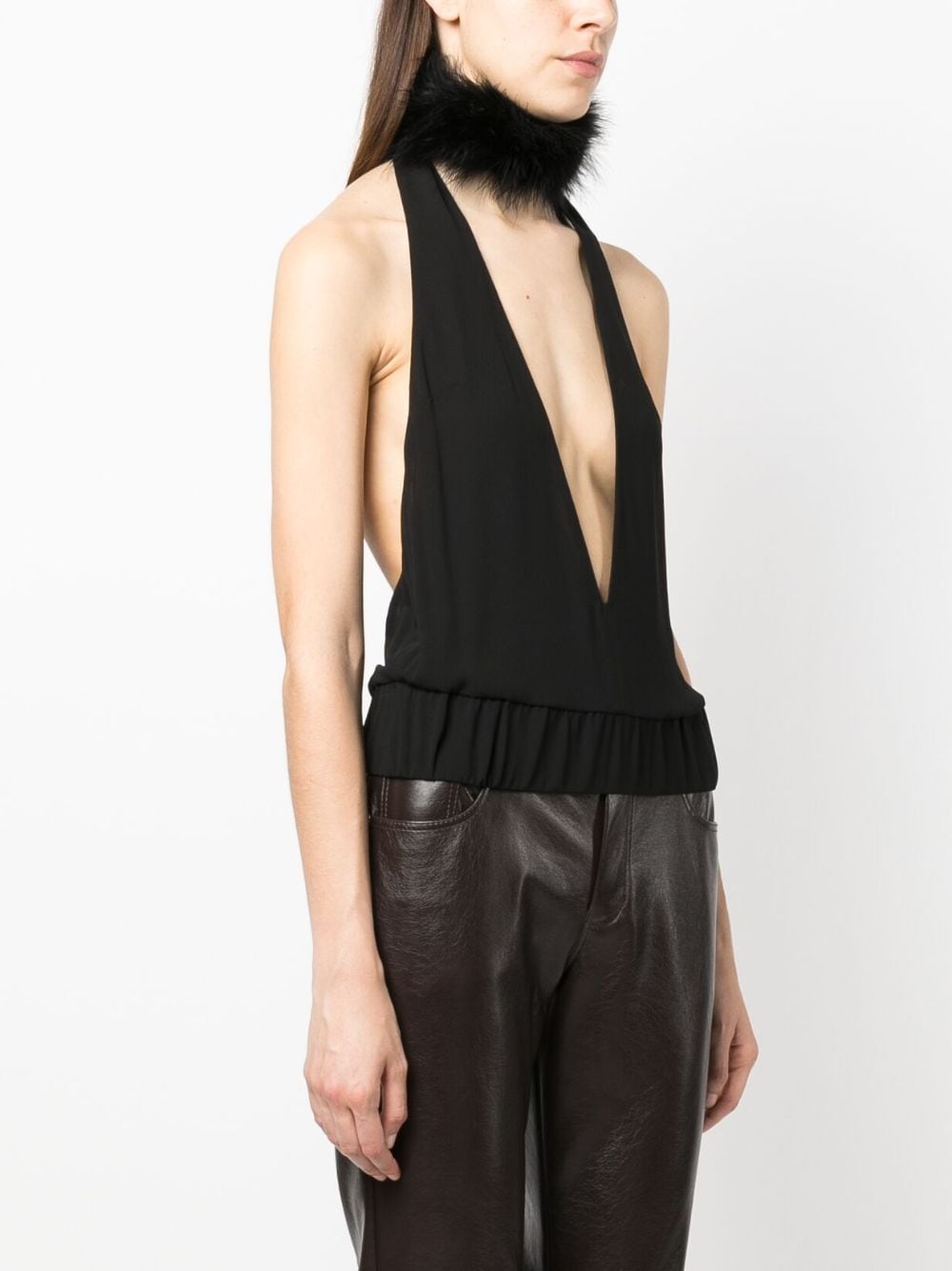 Salina feather-trim halterneck top - 3