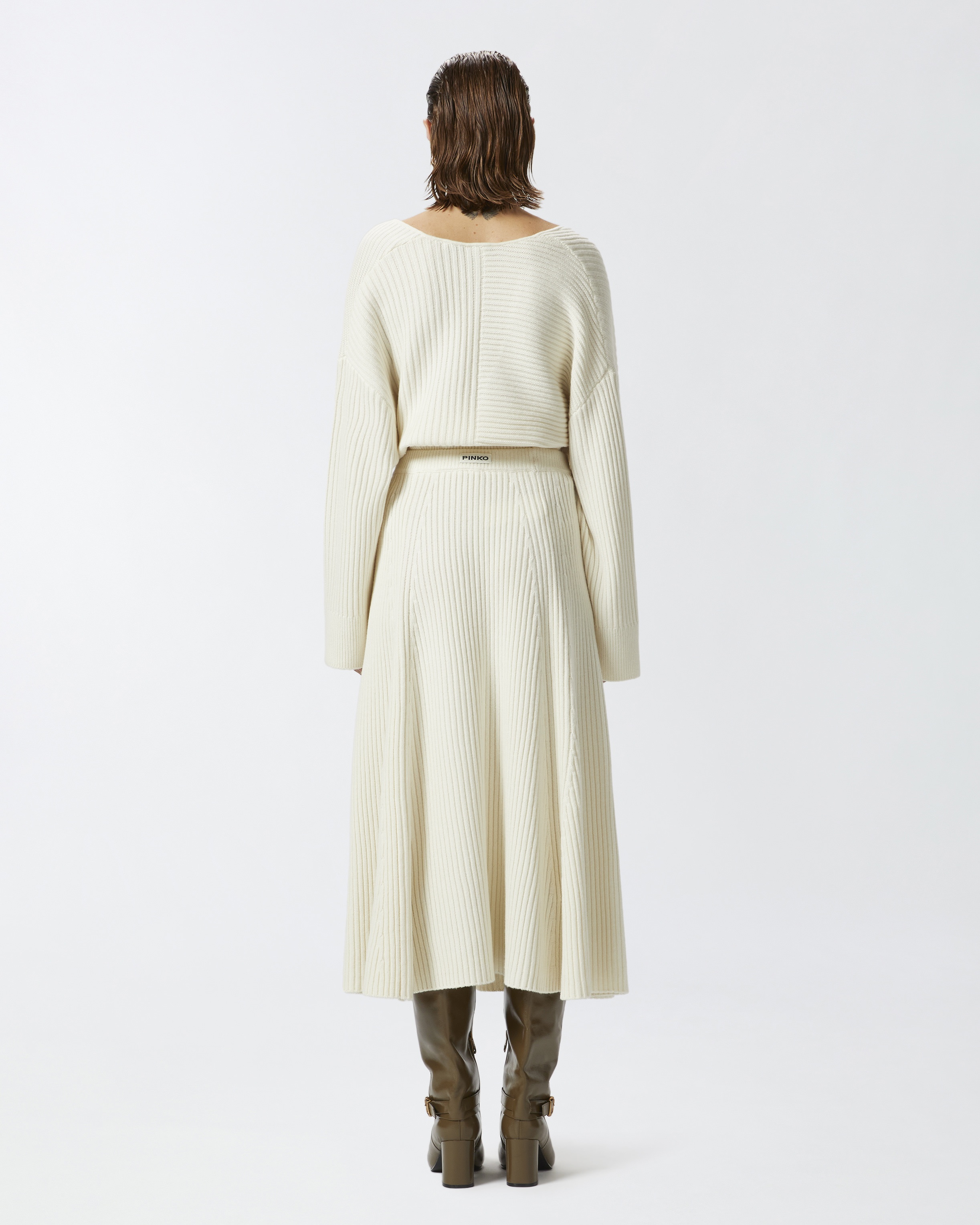 FLARED CASHMERE-BLEND RIBBED KNIT SKIRT - 4