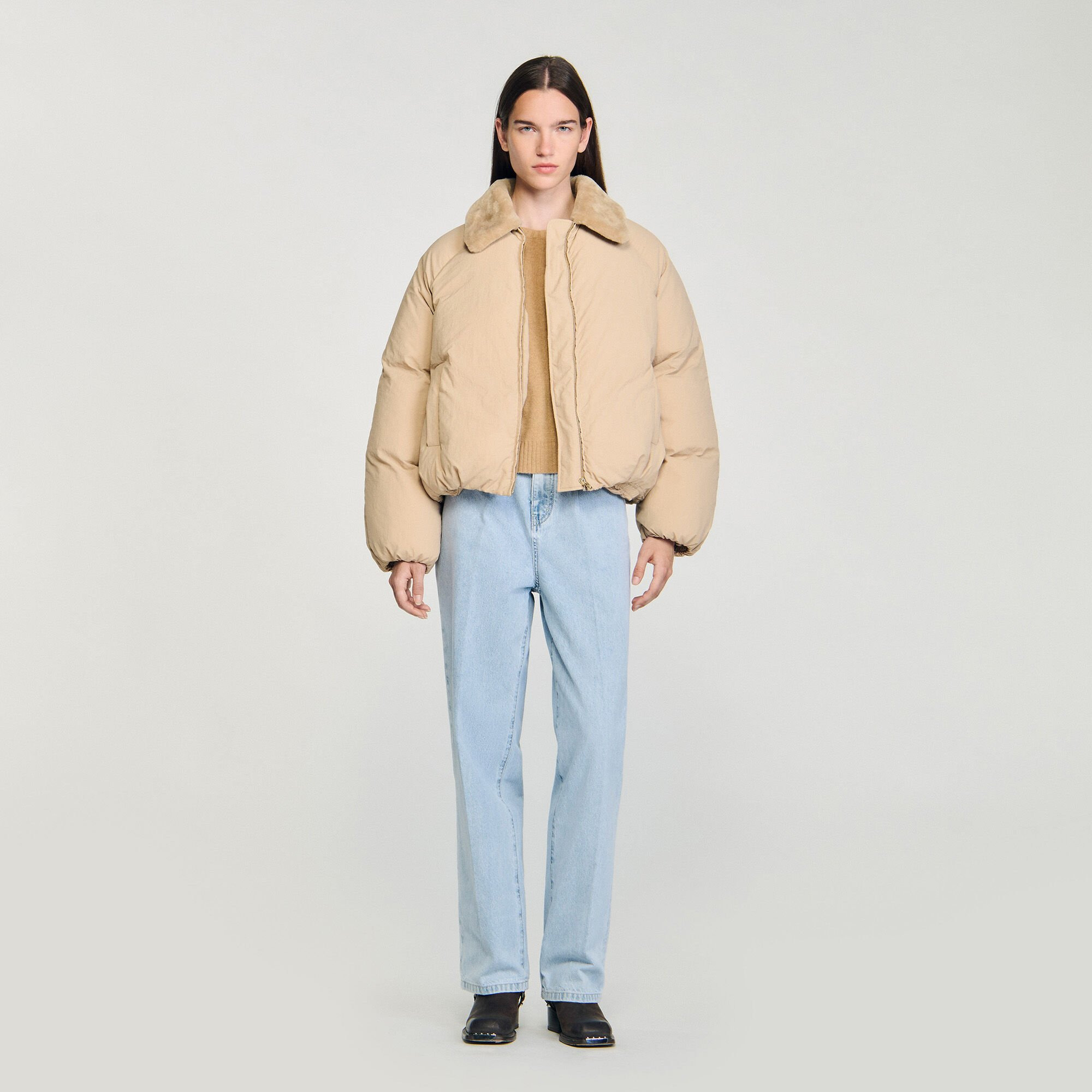 PUFFER JACKET WITH SHEARLING COLLAR - 2