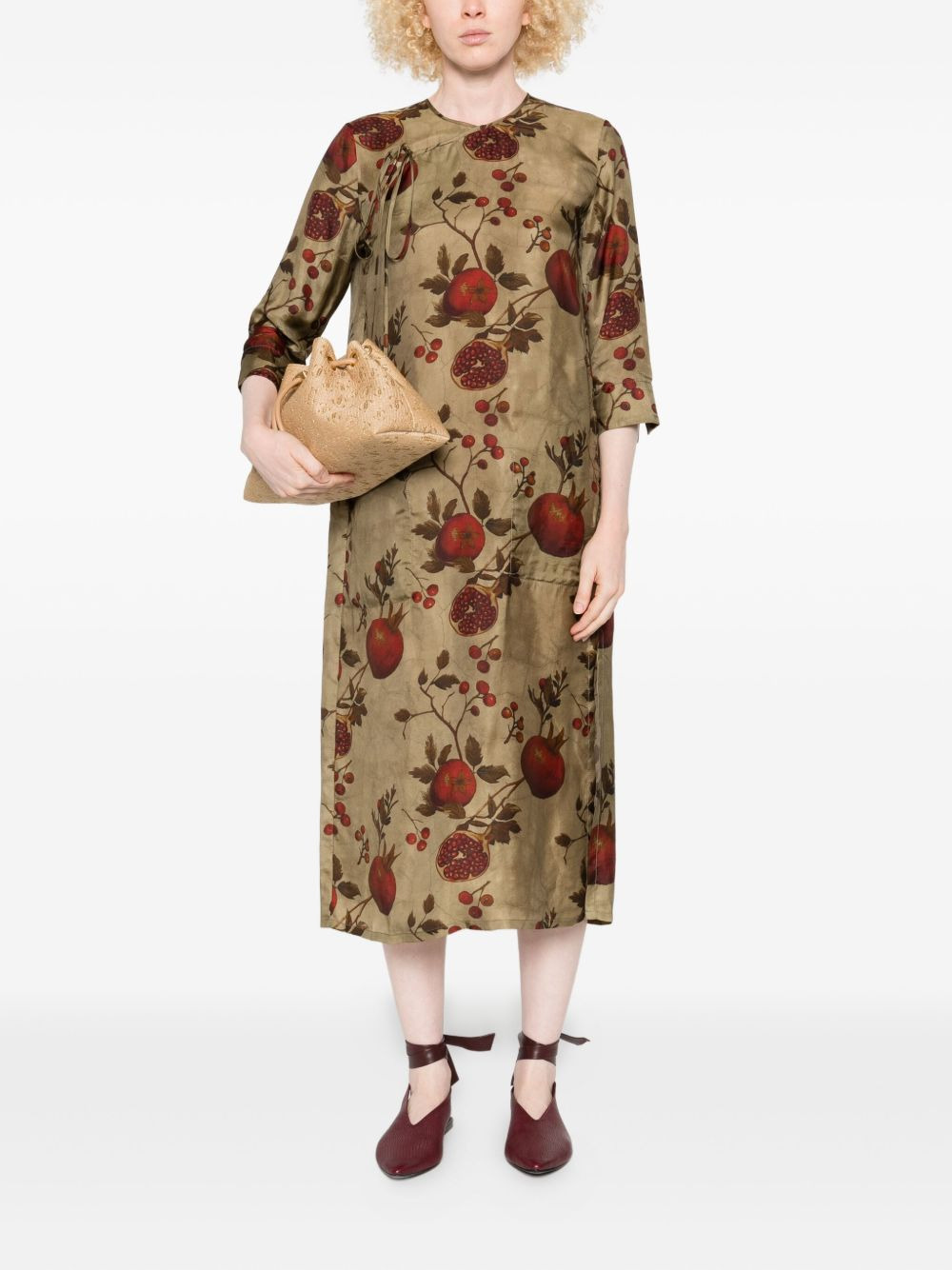 pomegranate-print tie-front midi dress - 2
