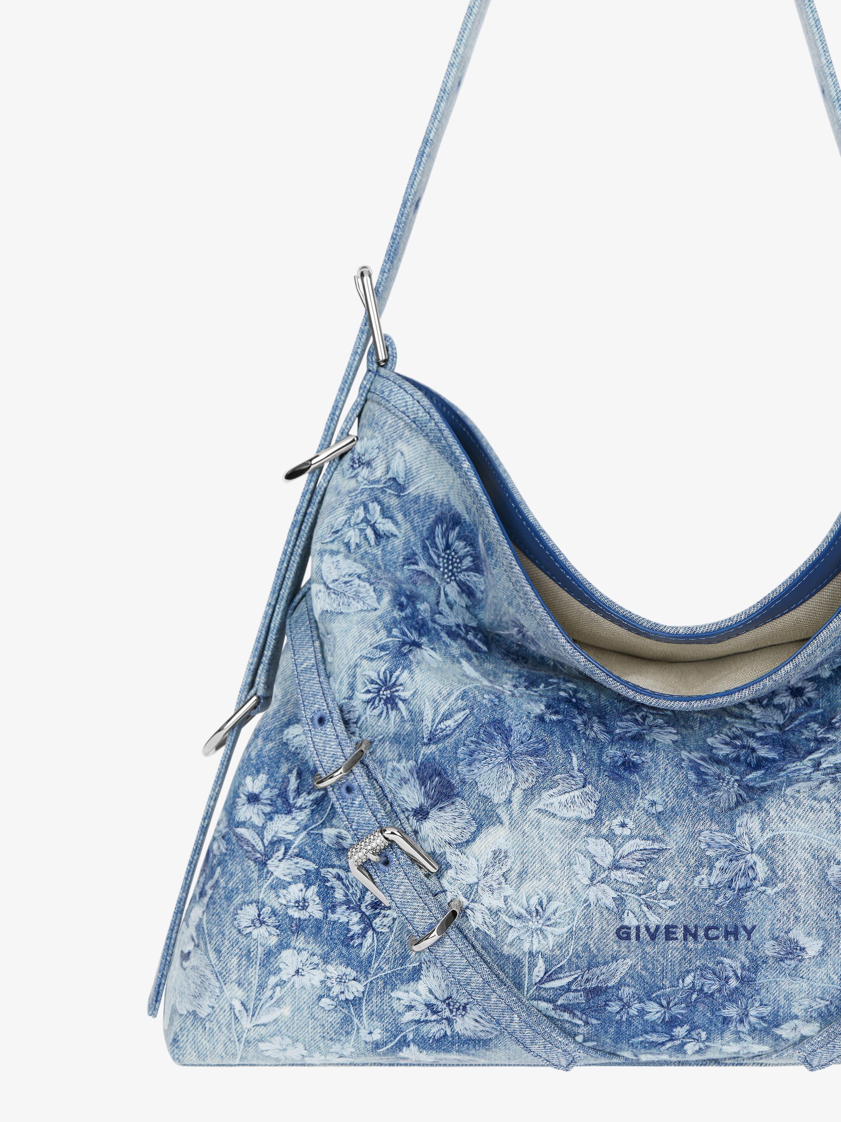MEDIUM VOYOU BAG IN WASHED EMBROIDERED DENIM - 6