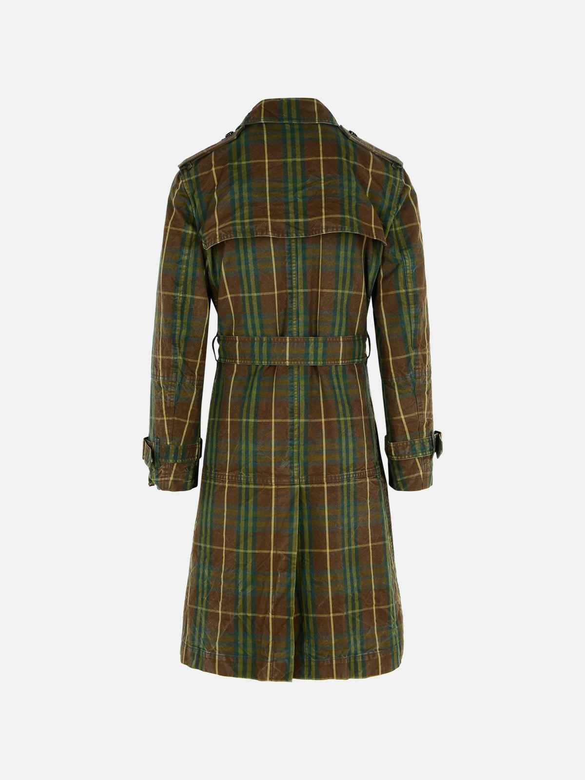 'CHECK' DARK GREEN COTTON TRENCH COAT - 3