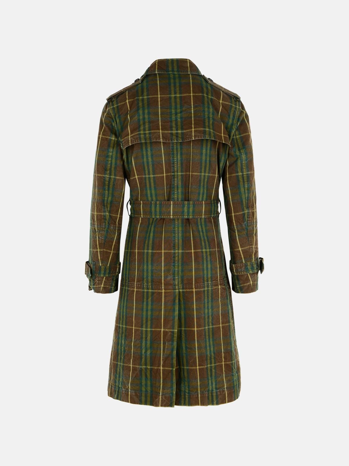 'CHECK' DARK GREEN COTTON TRENCH COAT - 3