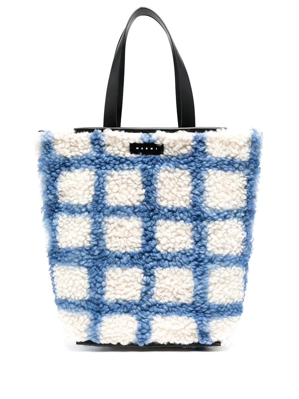 shearling check-print tote bag - 1