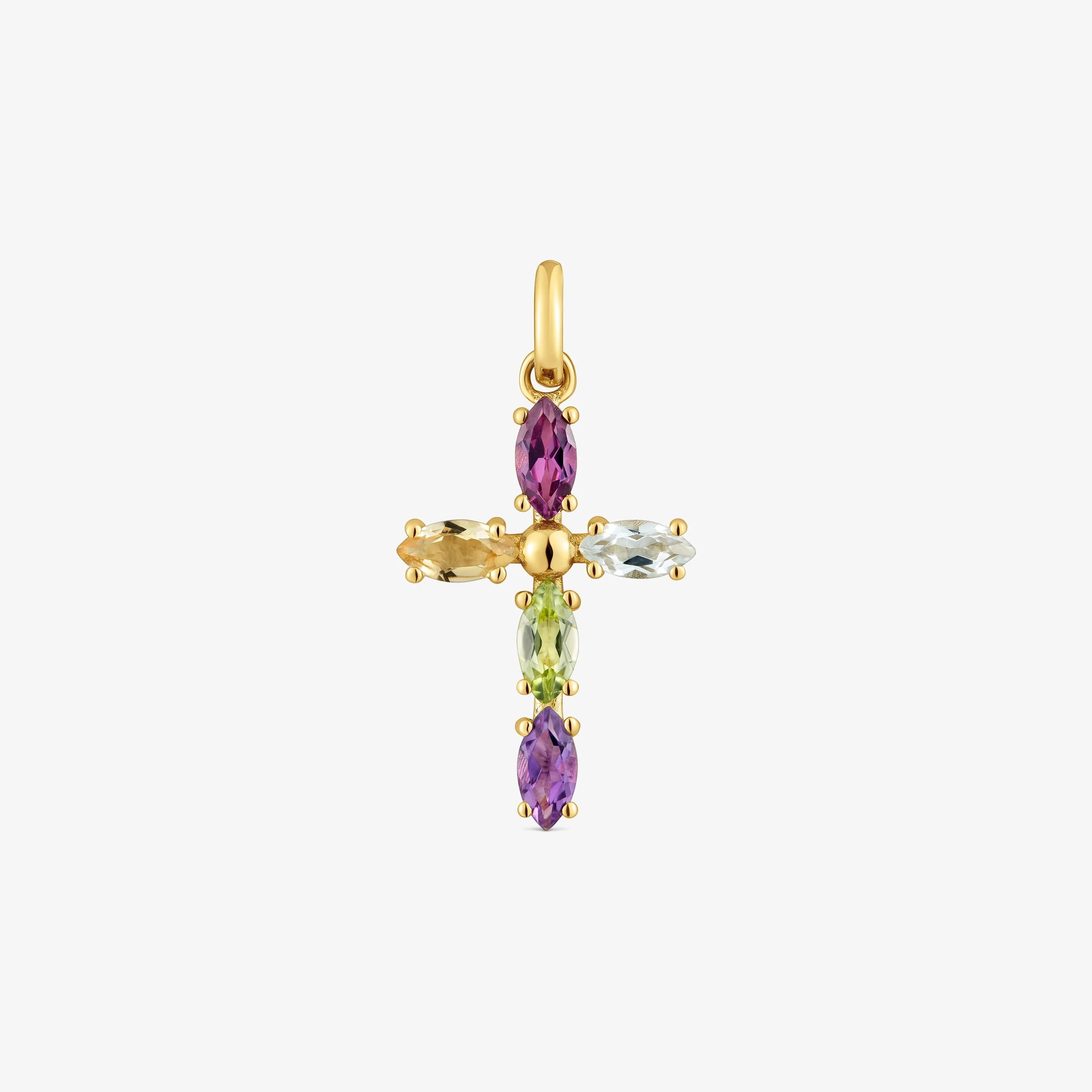 18K solid gold cross Pendant with gemstones Basics - 1
