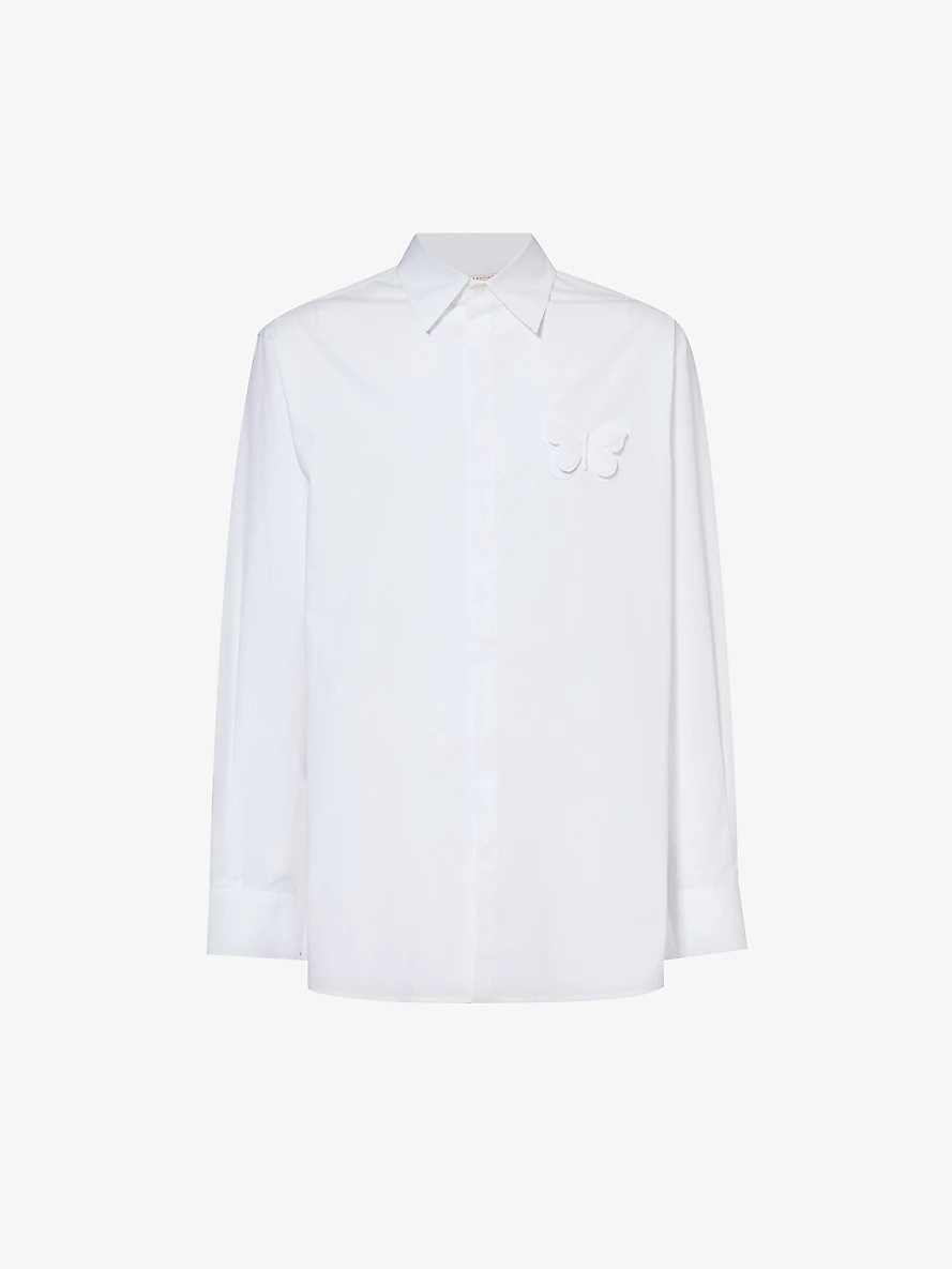 Butterfly-appliqué logo-embroidered cotton shirt - 1