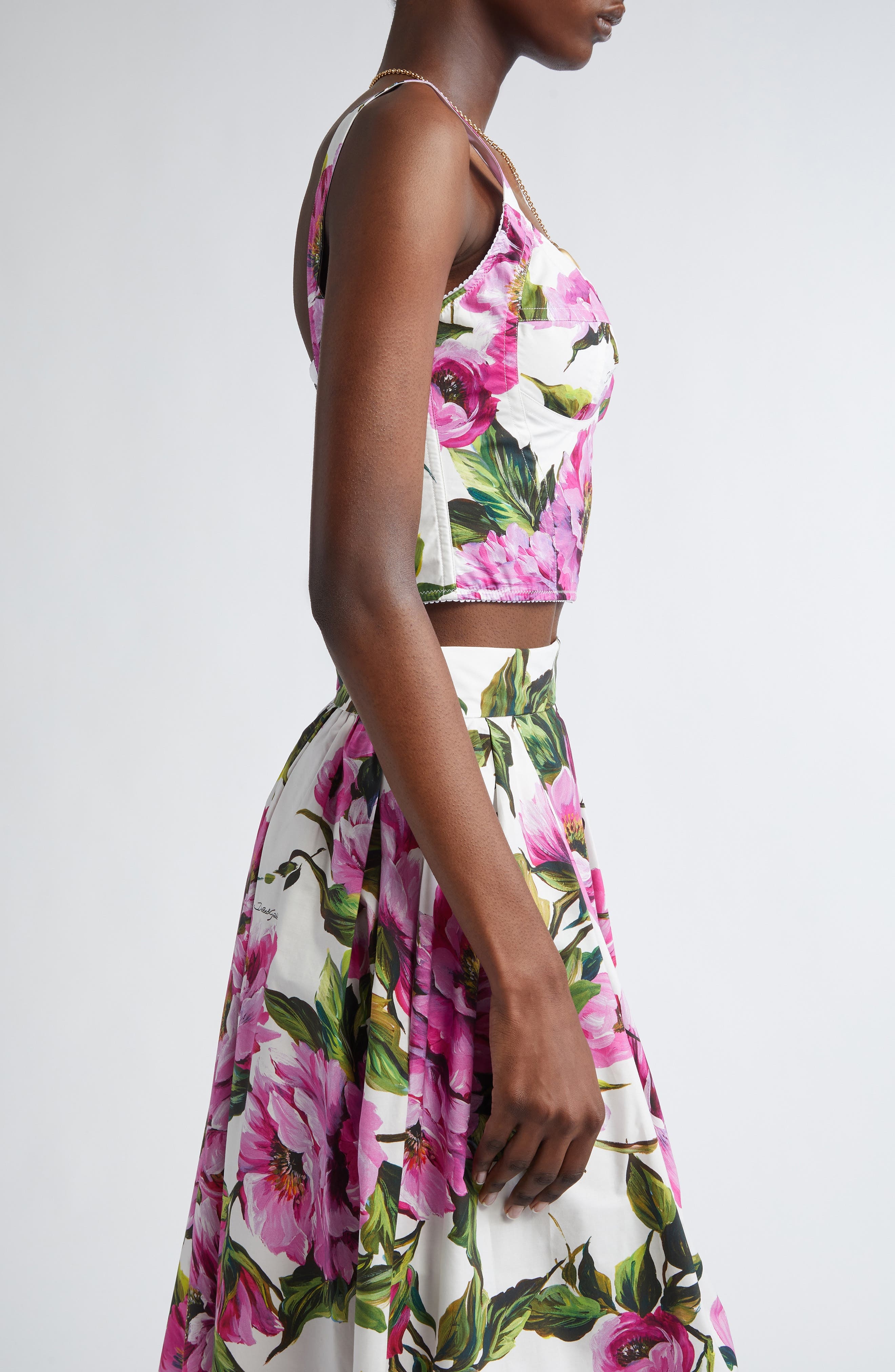 Dolce&Gabbana Peony Print Bustier Top in Ha5Kr Peonie Fuxia F.bco at Nordstrom - 4