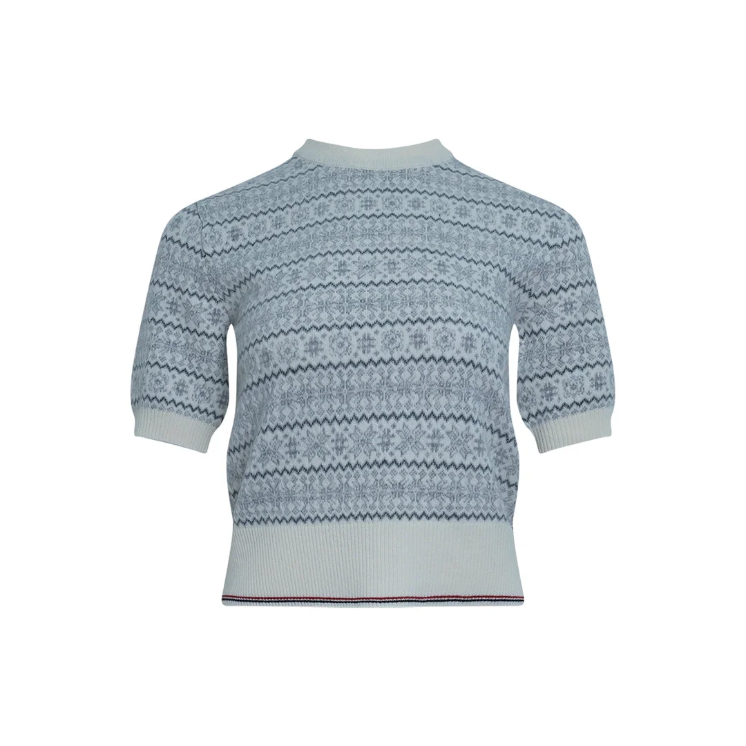 Snowflake Fair Isle Short Sleeve Knit Top - 1