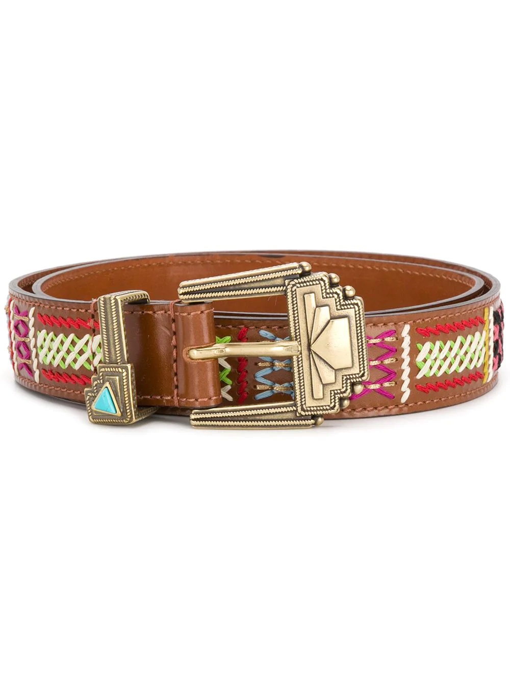 embroidered leather belt - 1