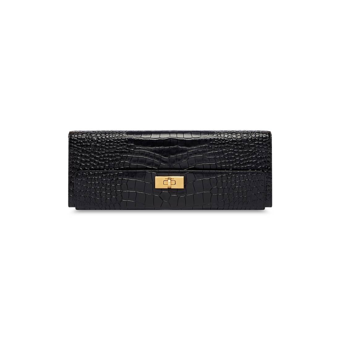 Women's Money Elongate Pouch With Chain Crocodile Embossed  in Black - 1