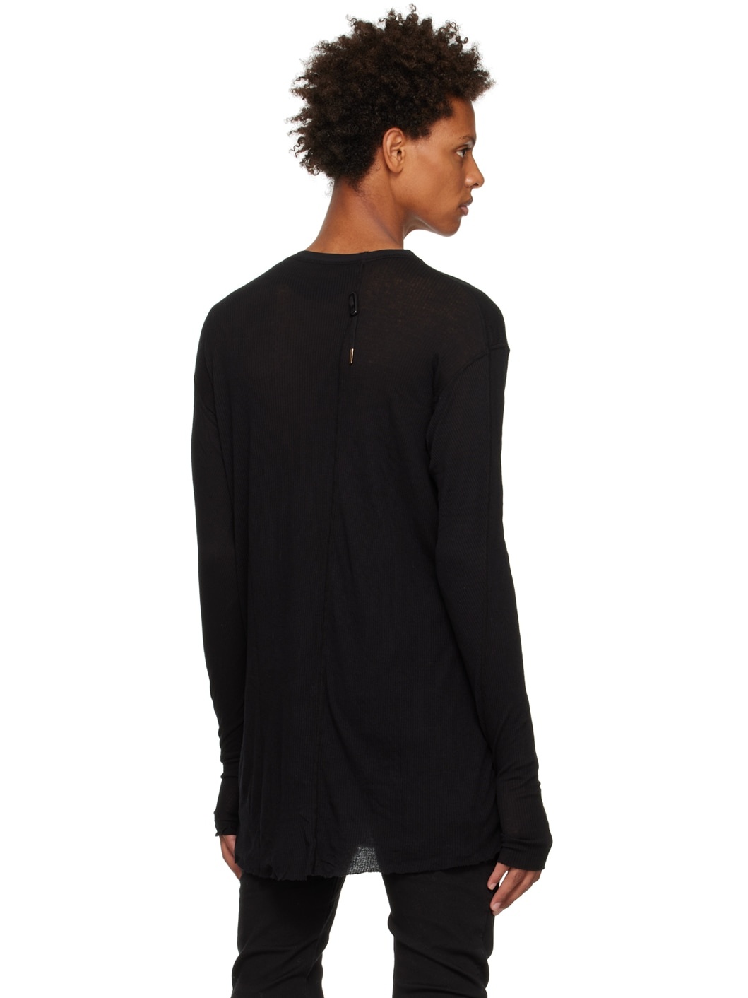 Black Object-Dyed Long Sleeve T-Shirt - 3