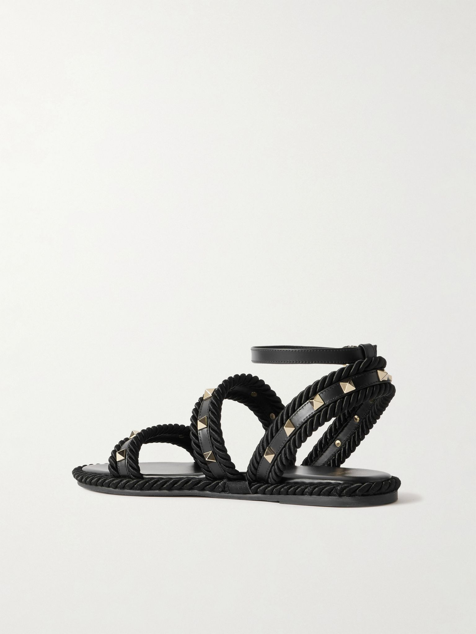 Torchon rope-trimmed studded leather sandals Black - 3