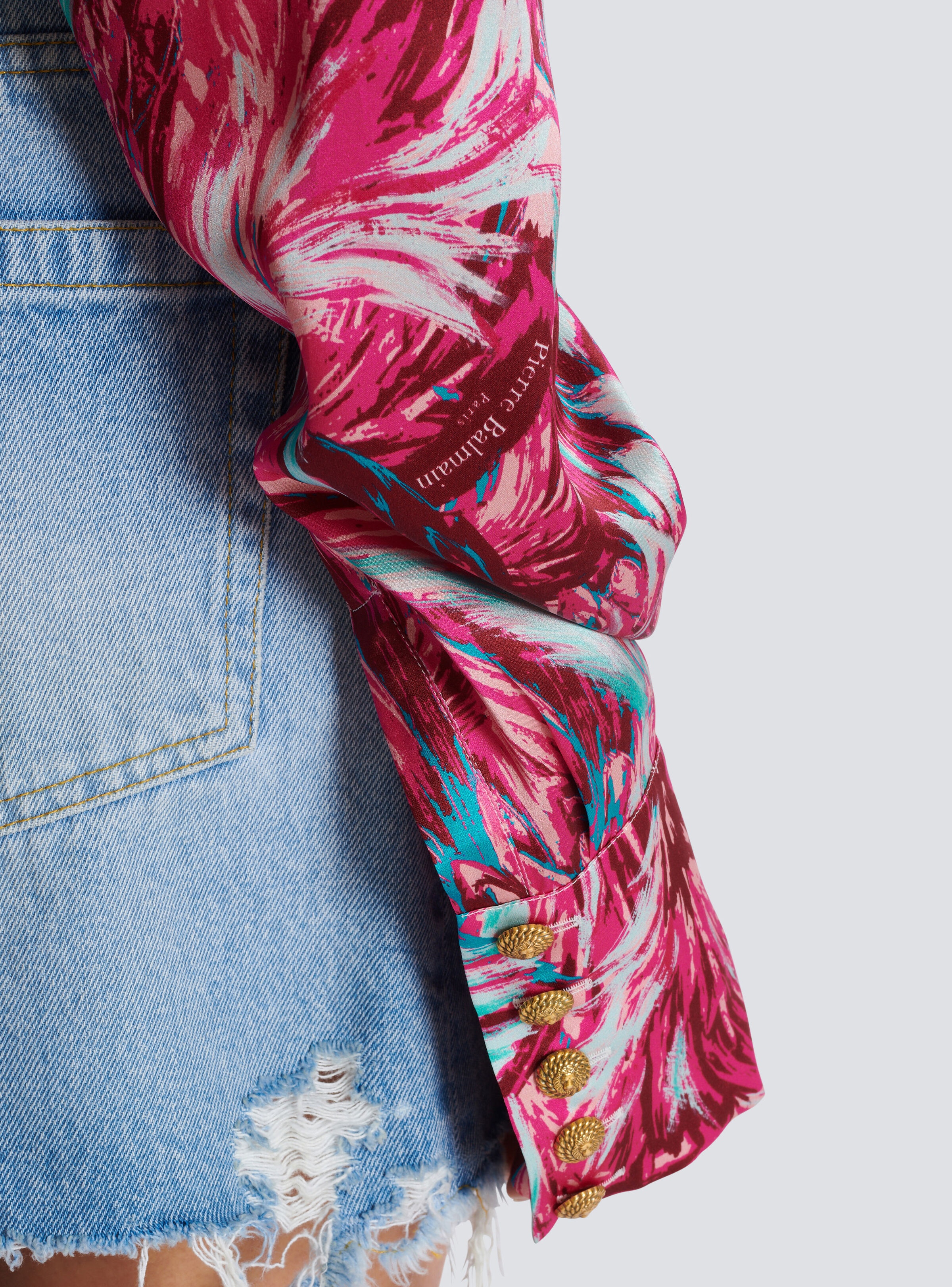 Feather print satin wrap blouse - 8