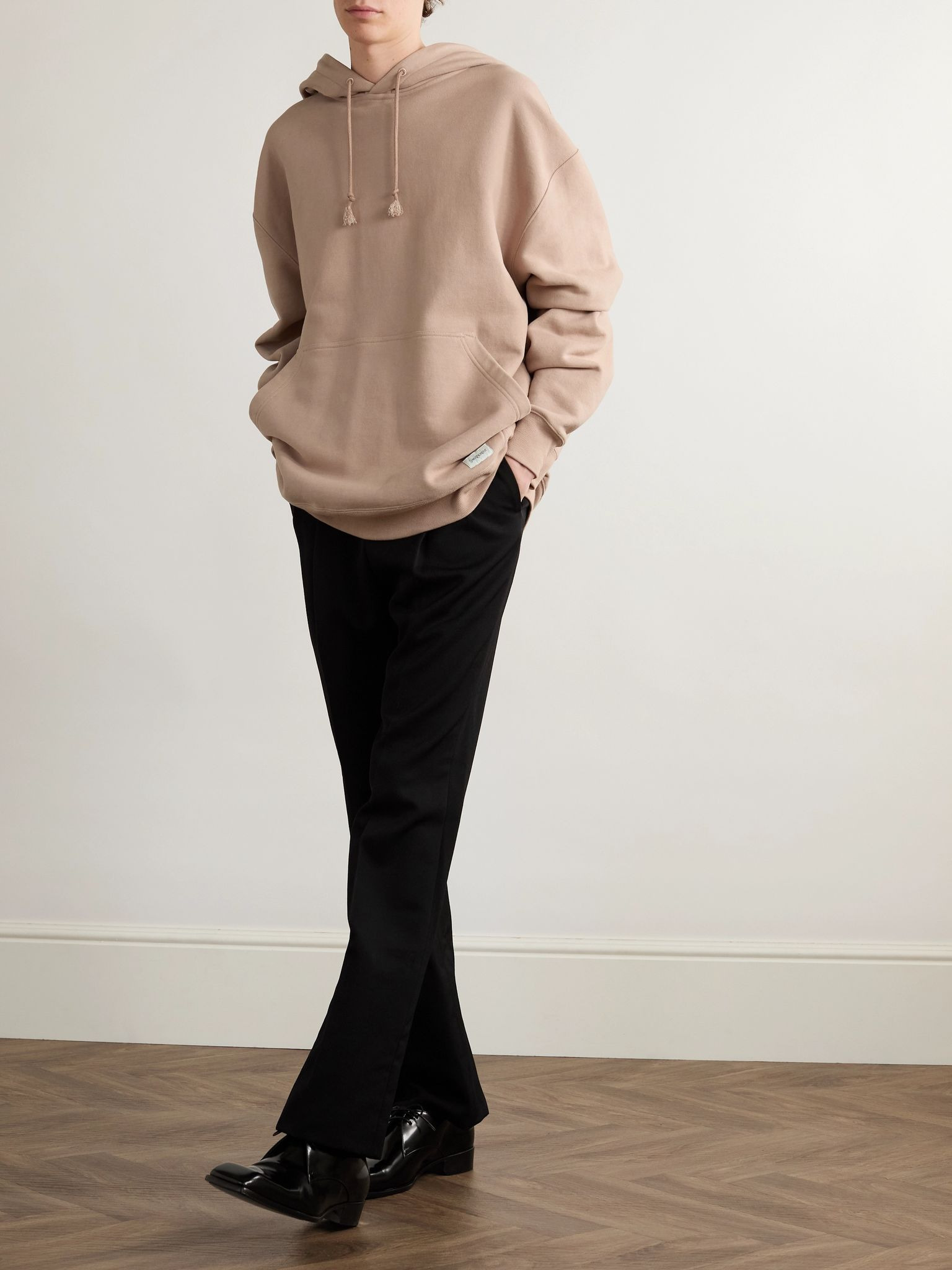 Oversized Logo-Appliquéd Cotton-Jersey Hoodie Beige - 2