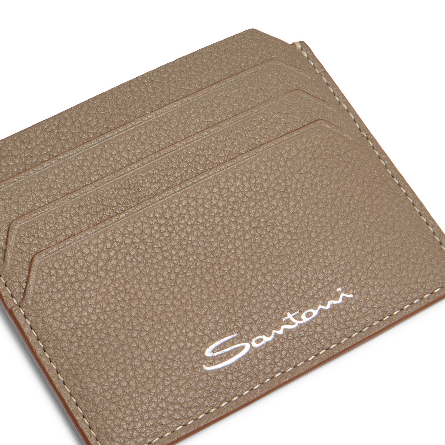 Beige tumbled leather credit card holder - 2