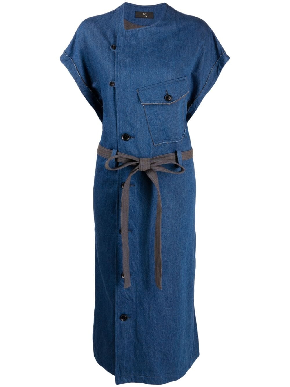 belted-waist twill denim dress - 1