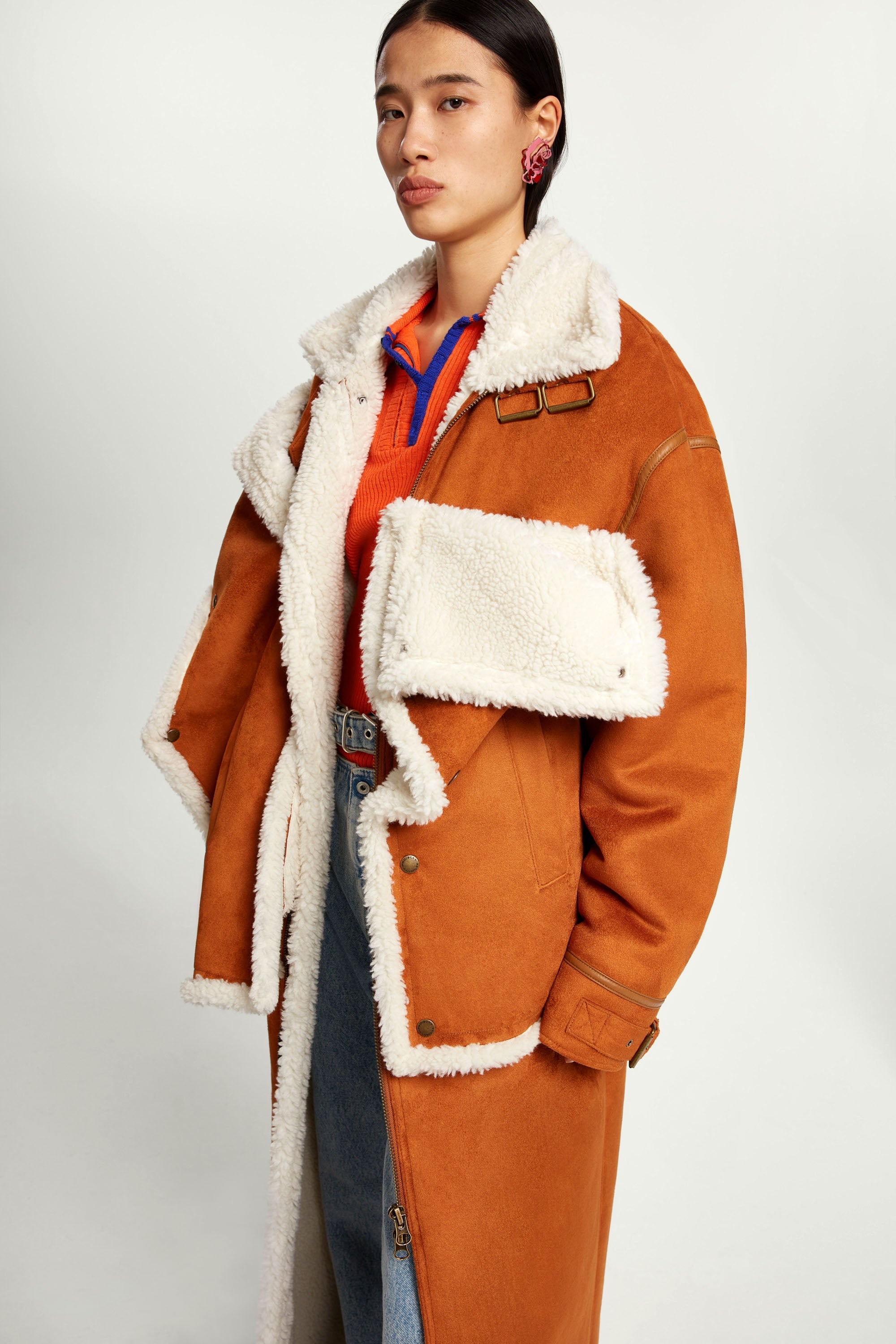 Snap Panel Shearling Coat - 10