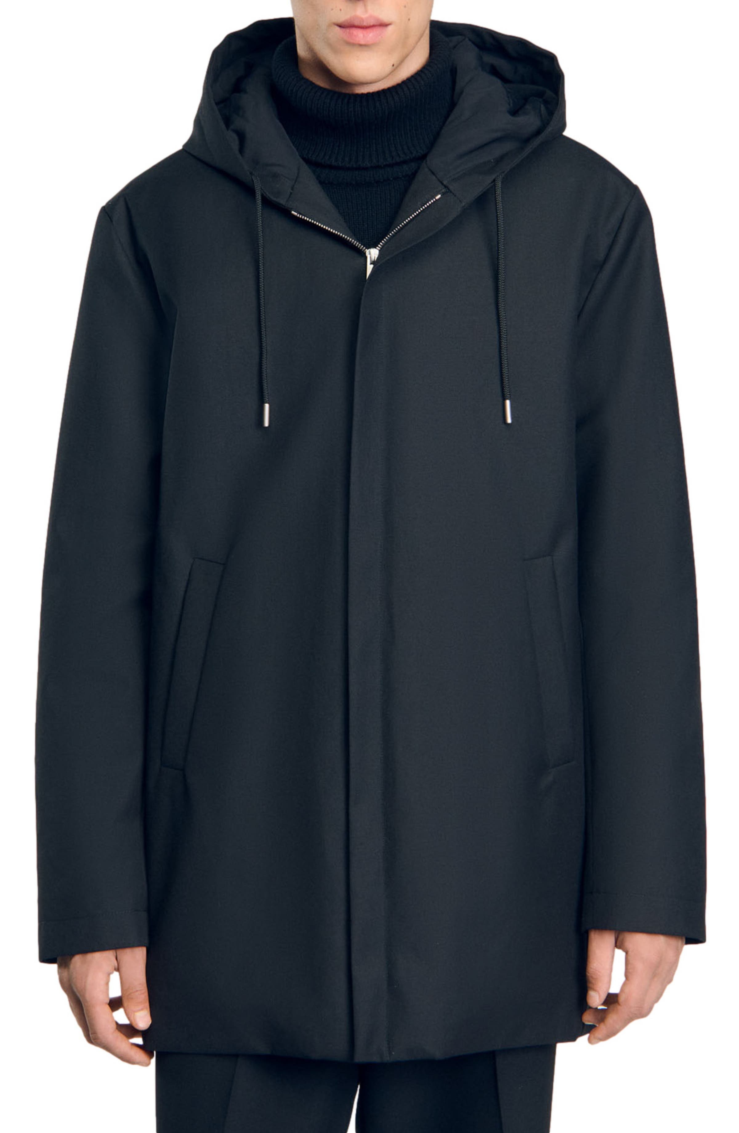 SANDRO Hooded parka with zip in Black at Nordstrom - 4