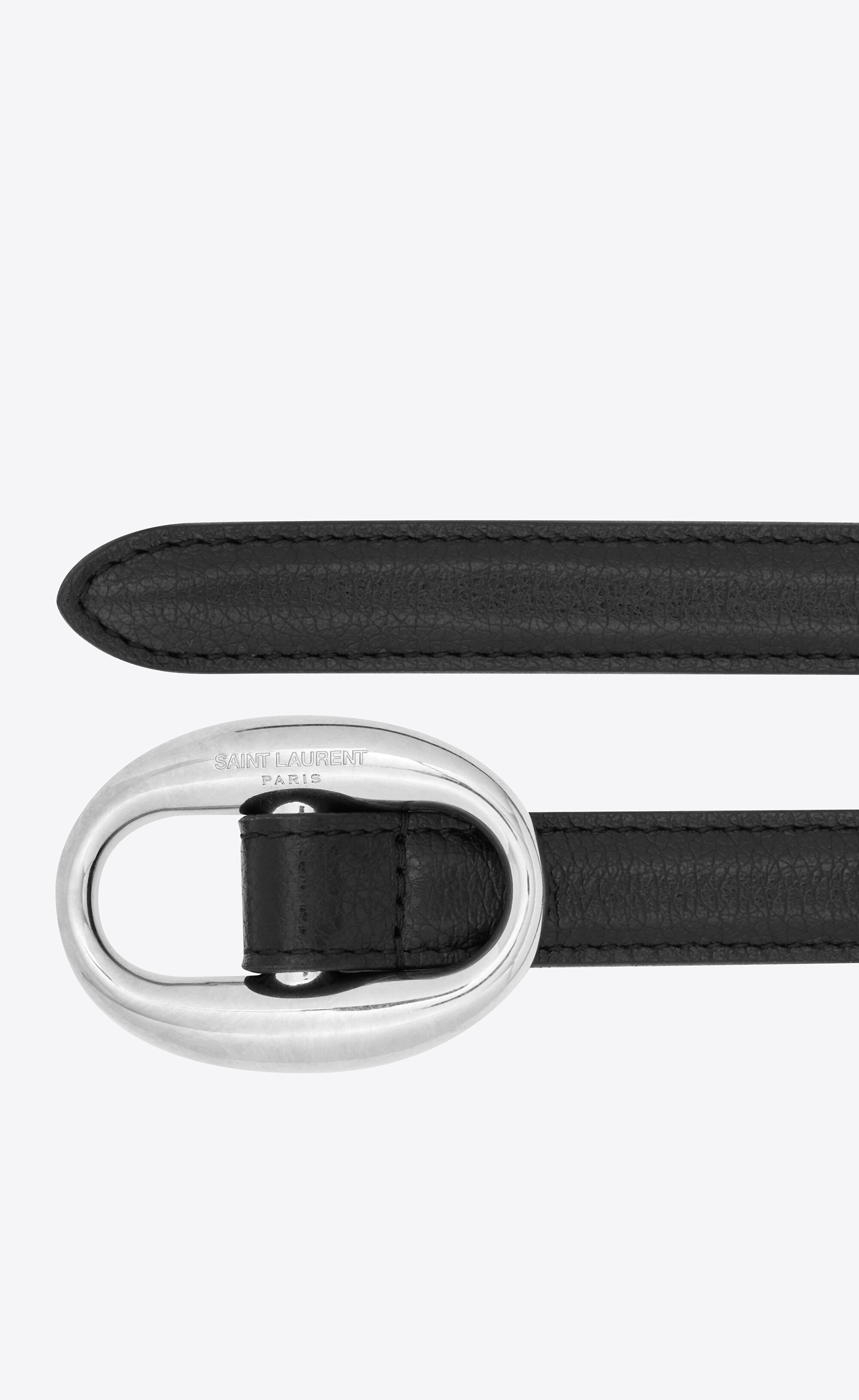 oval buckle thin belt in smooth leather - 2
