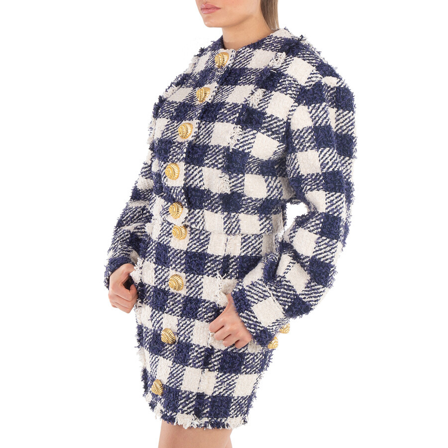 Balmain Tweed Crop Bomber Jacket - 2