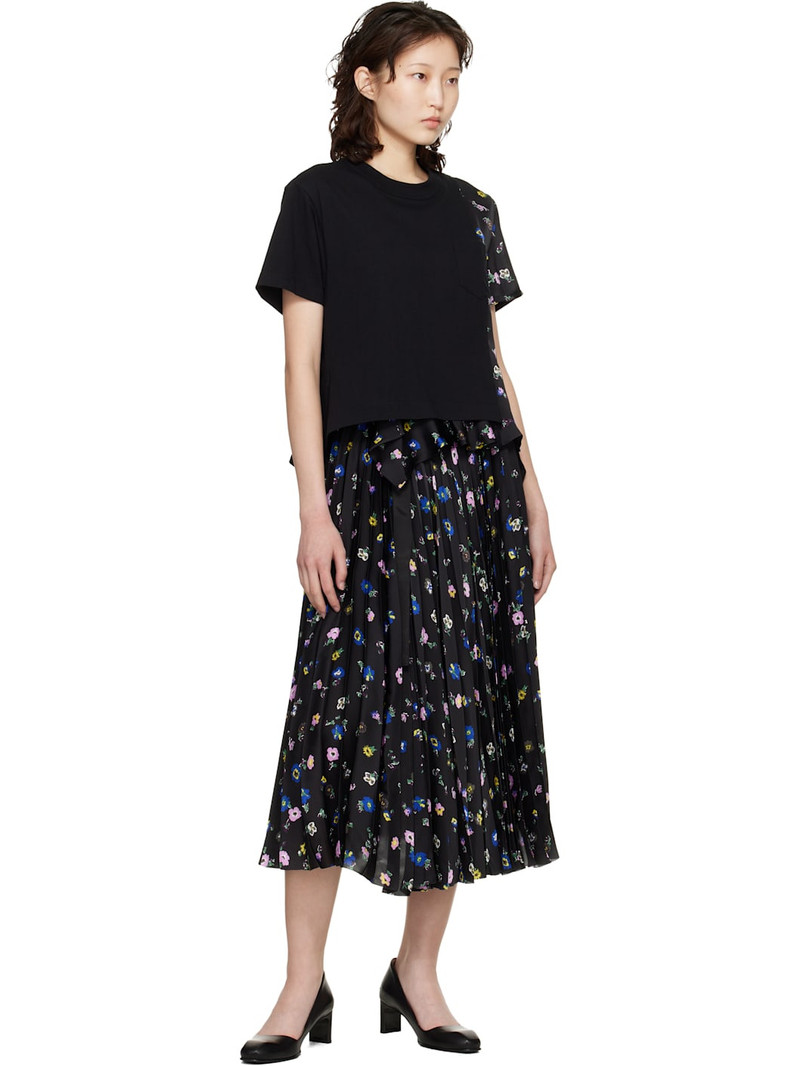 sacai Black Floral Print T-shirt outlook