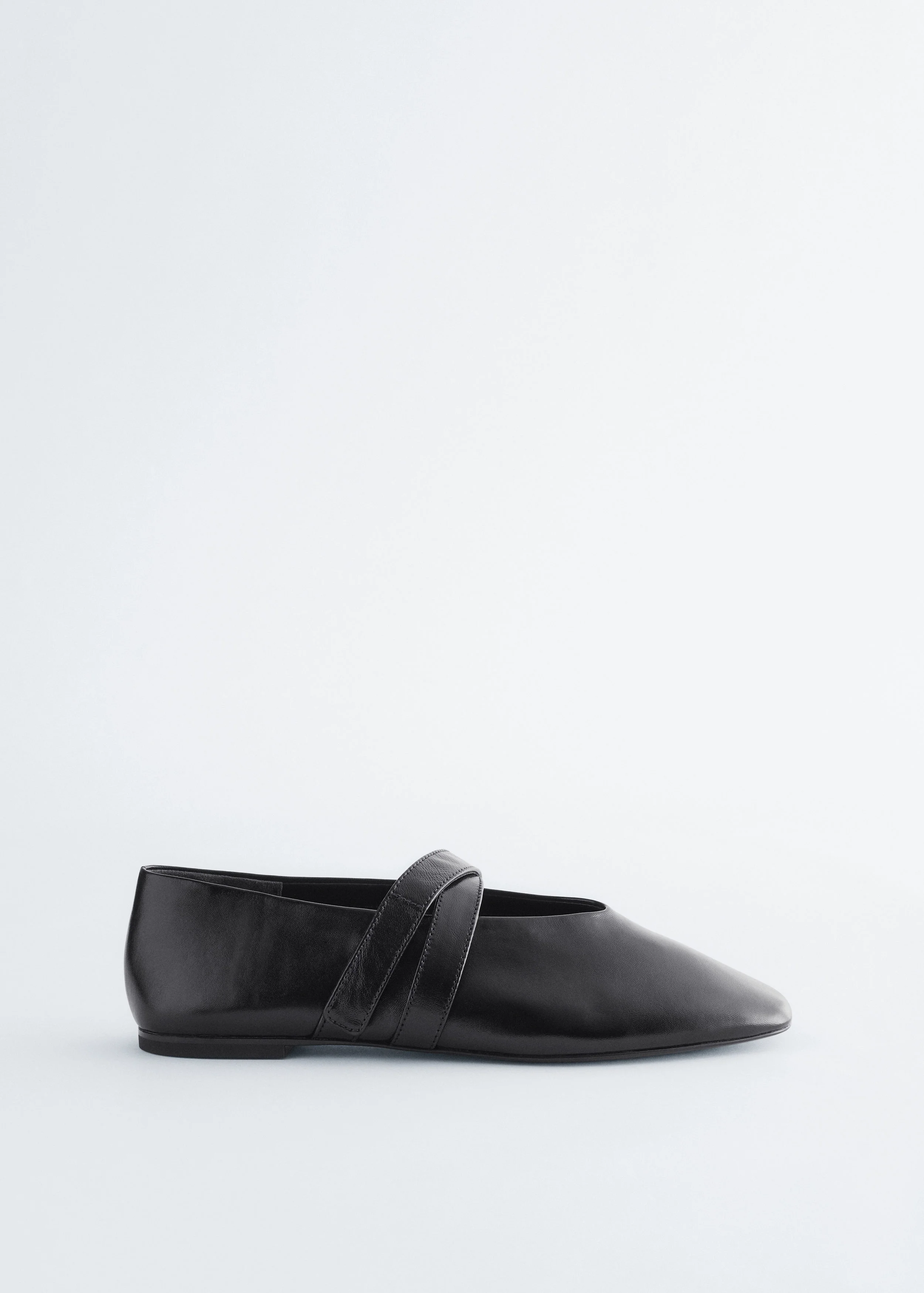 Cross-Strap Leather Ballet Flats - 1