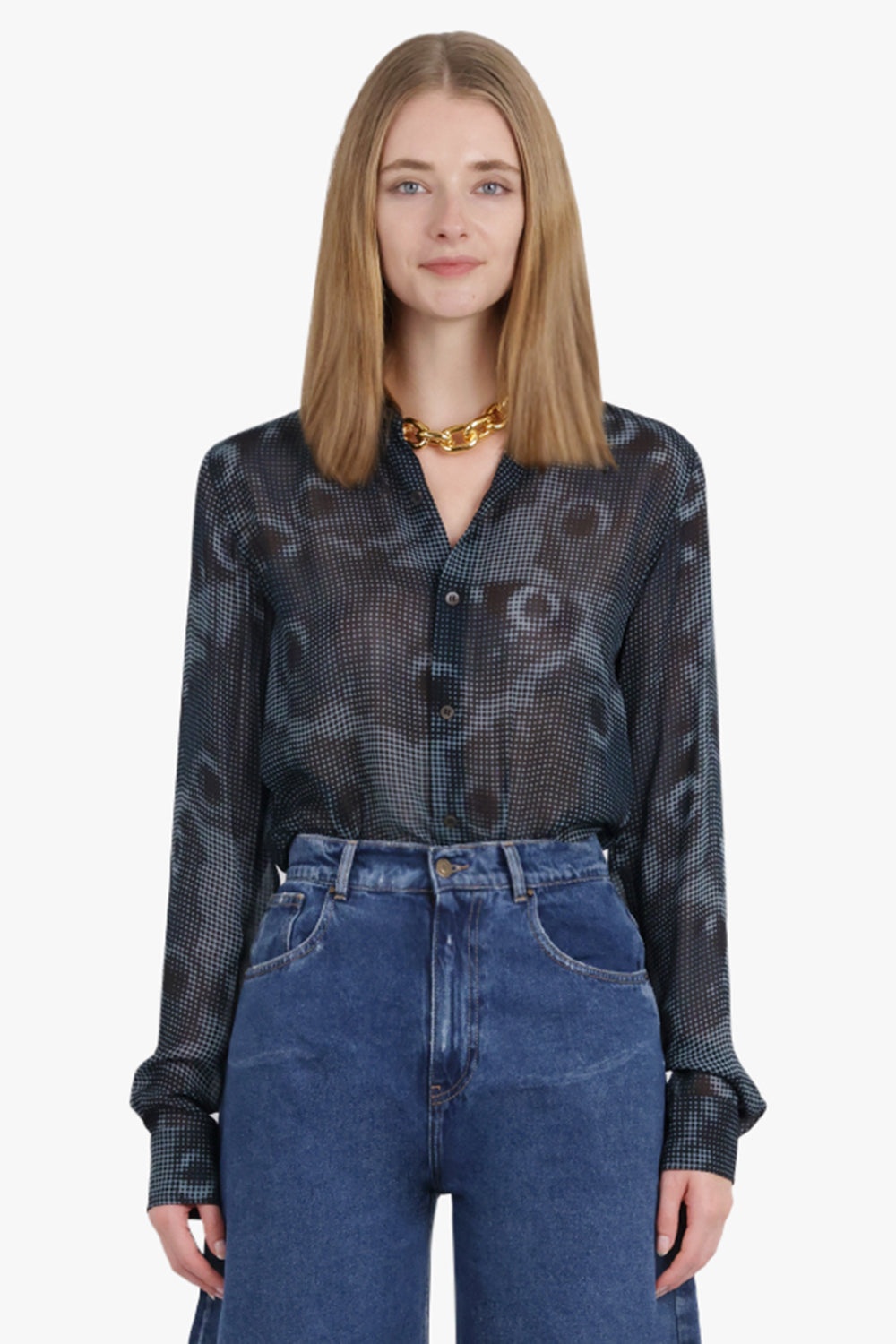 GRAPHIC ABSTRACT PRINT L/S RELAXED SHIRT | PETROL BLUE - 2