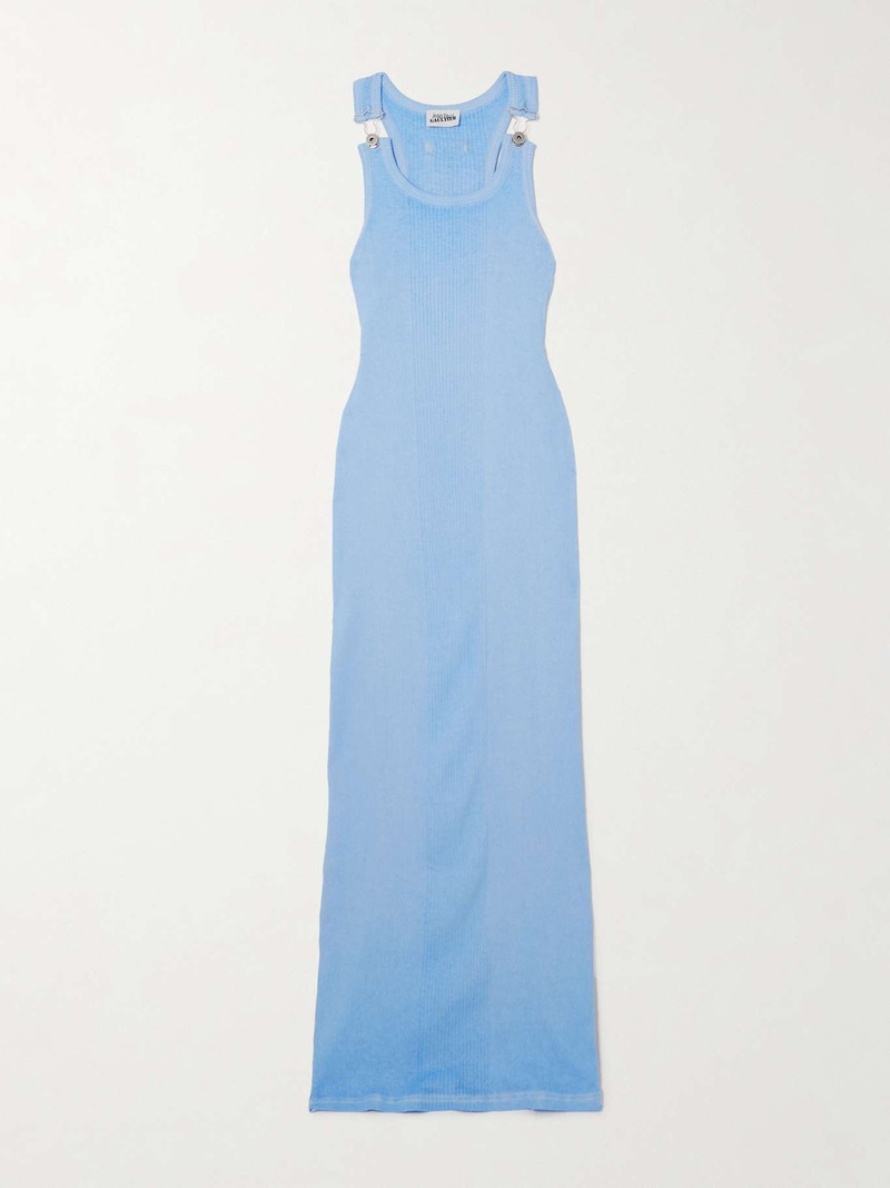Paneled buckled ribbed cotton-jersey maxi dress Blue - 1