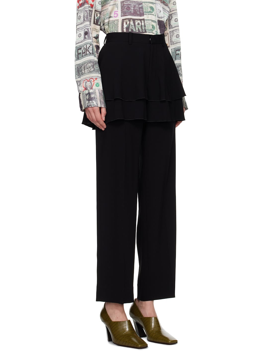 Black Ruffle Skirt Trousers - 2