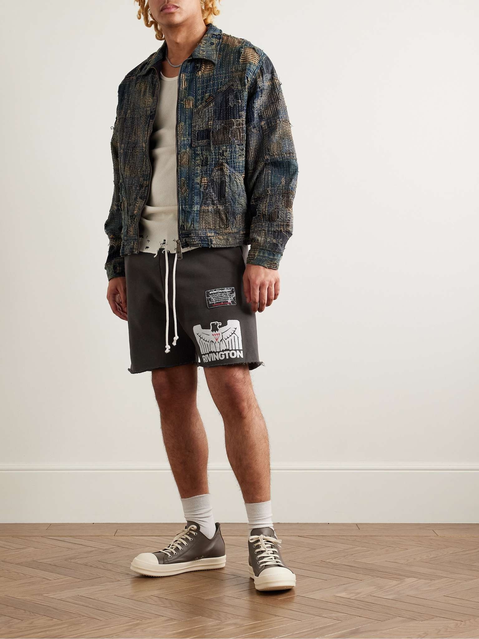 Flag Straight-Leg Frayed Logo-Print Cotton-Jersey Shorts - 2